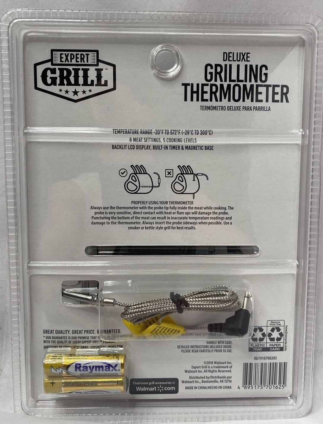 Expert Grill Deluxe Grilling Thermometer Built-in Timer LCD Screen in Pkg