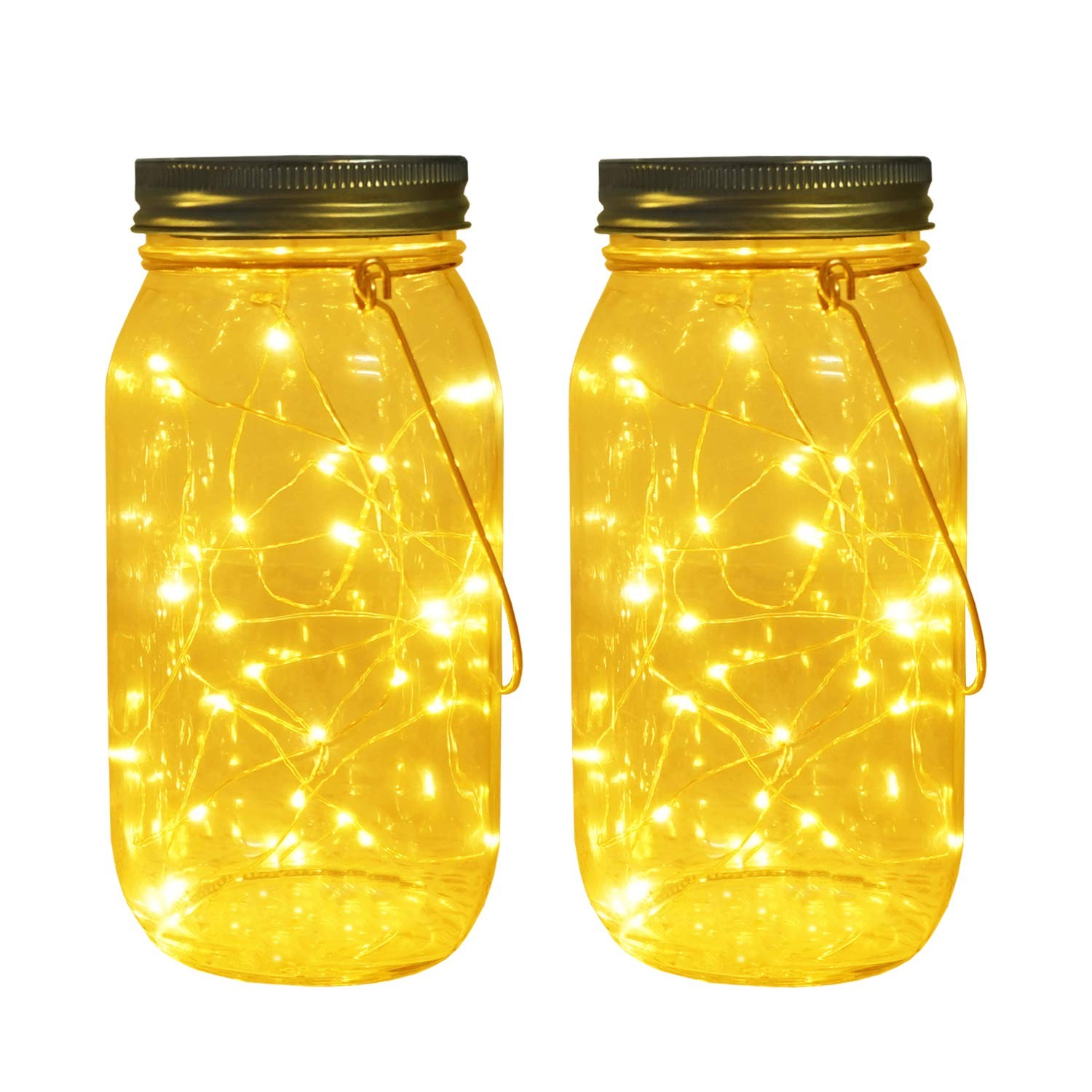 Solar Mason Jar Lights, Large Size Bigger Glass Mason Jar with 30 LEDs Fairy ...