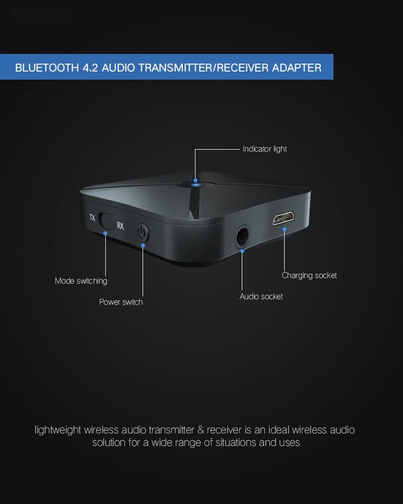 2in1 Bluetooth Transmitter Receiver Wireless Adapter TV Home Stereo A2DP Audio