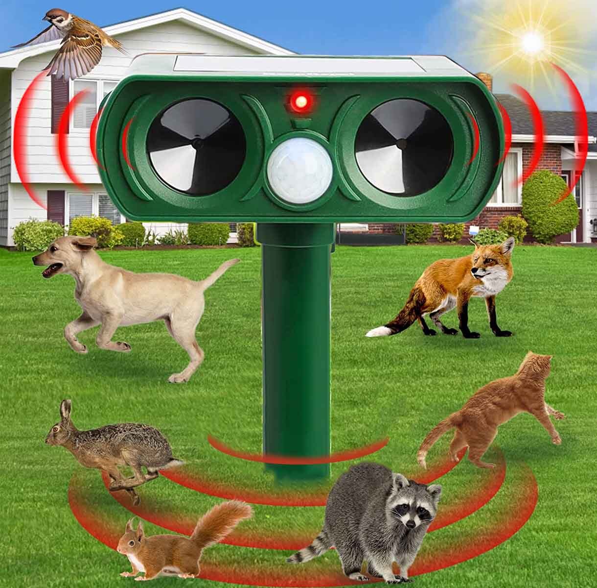 Ultrasonic Animal Pest Repeller Solar Powered Repellent Cat Dog Motion Deterrent