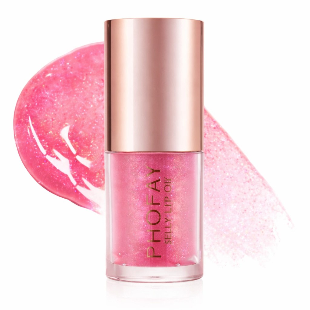 Phofay Jelly Lip Oil Pink Glitter Glossy Lip Treatment Shade 03 Baby Pink Jelly