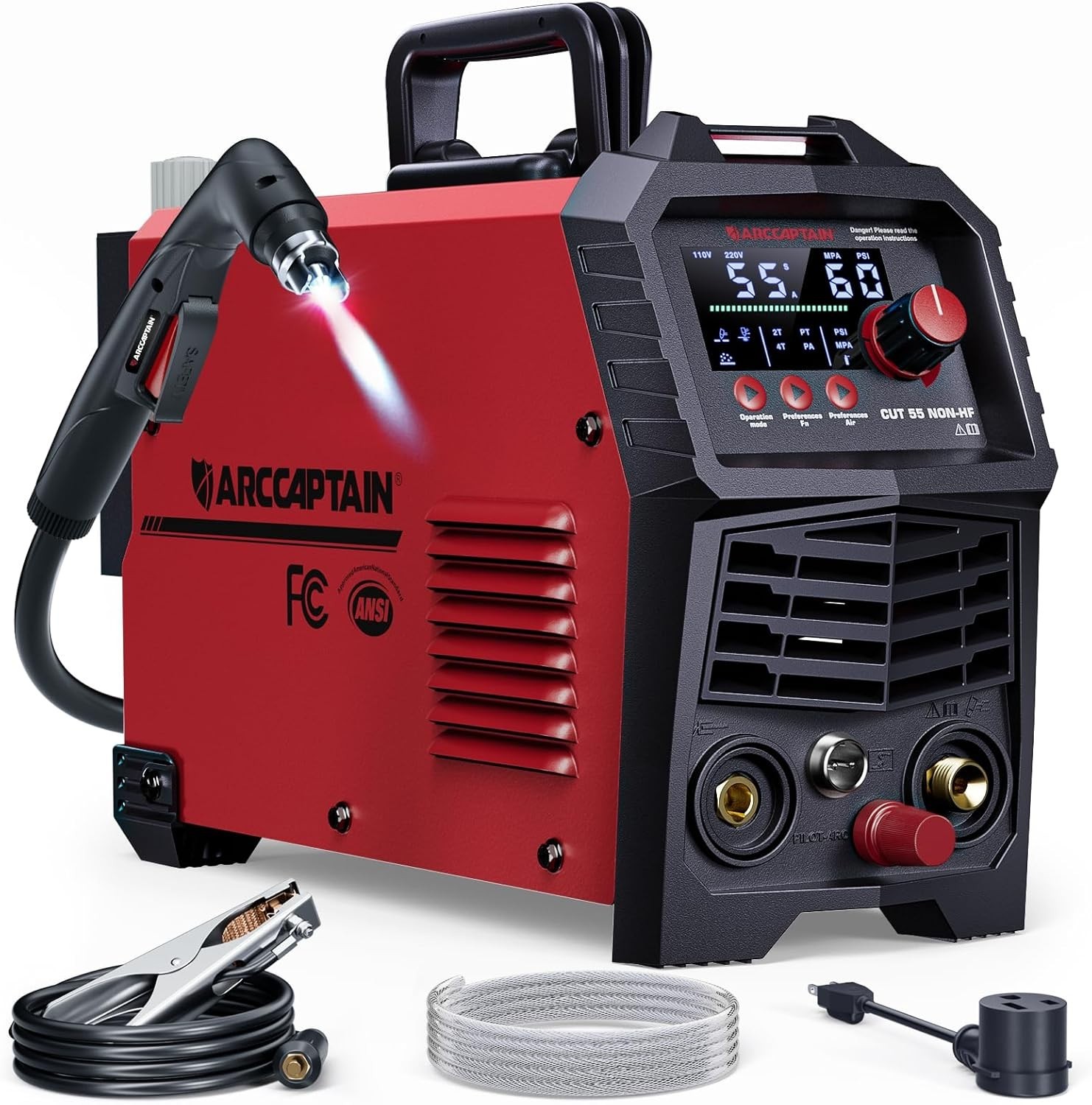ARCCAPTAIN 55Amp Plasma Cutter, Blowback Non-HF Pilot Arc Plasma Cutting Machine
