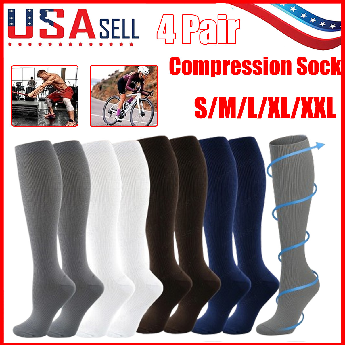 4 X S-XXL Copper Infused Compression Sport Socks 20-30mmHg Pain Relief Men Women