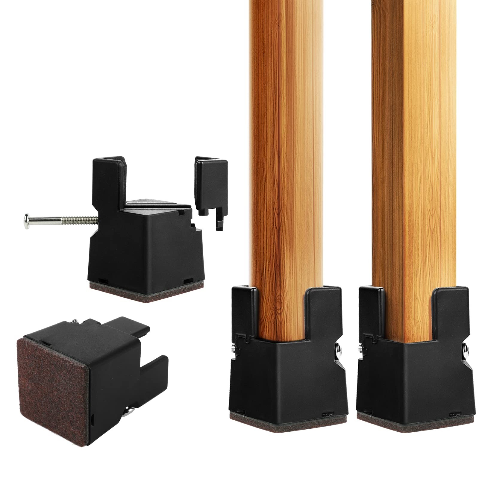 4 PCS 2 Inch Black Adjustable Bed Chair Risers Fits 0.81.6 Inch Diameter Leg
