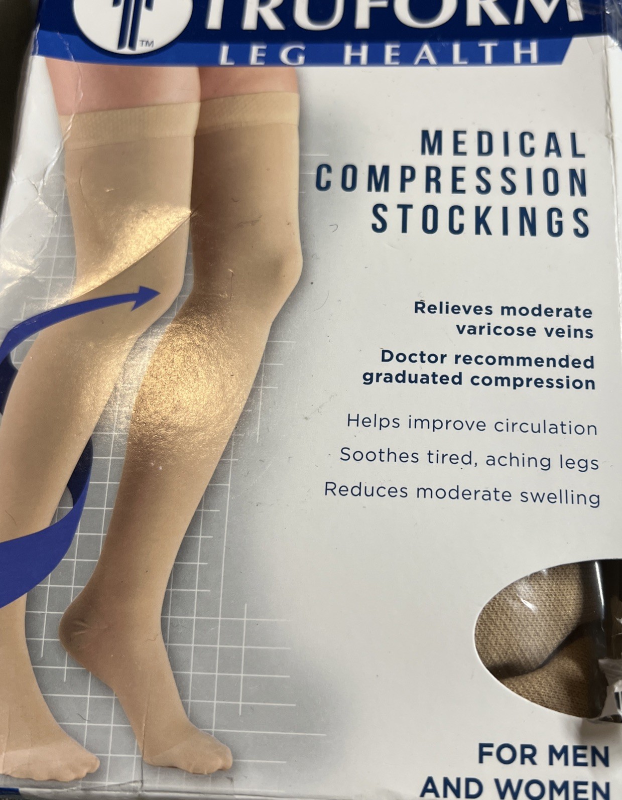 Truform Medical Compression Stockings Thigh High Beige Sz L 20-30 mmHg Firm