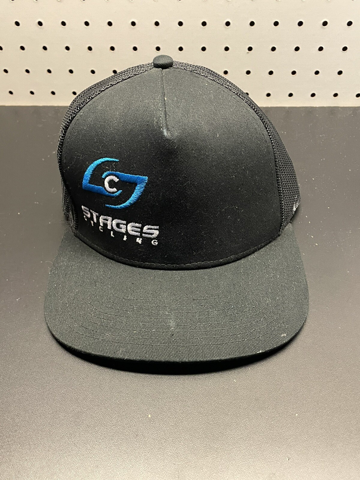 Stages Cycle Trucker Hat Mesh Back Cap Road Bike Black Logo Flat Bill