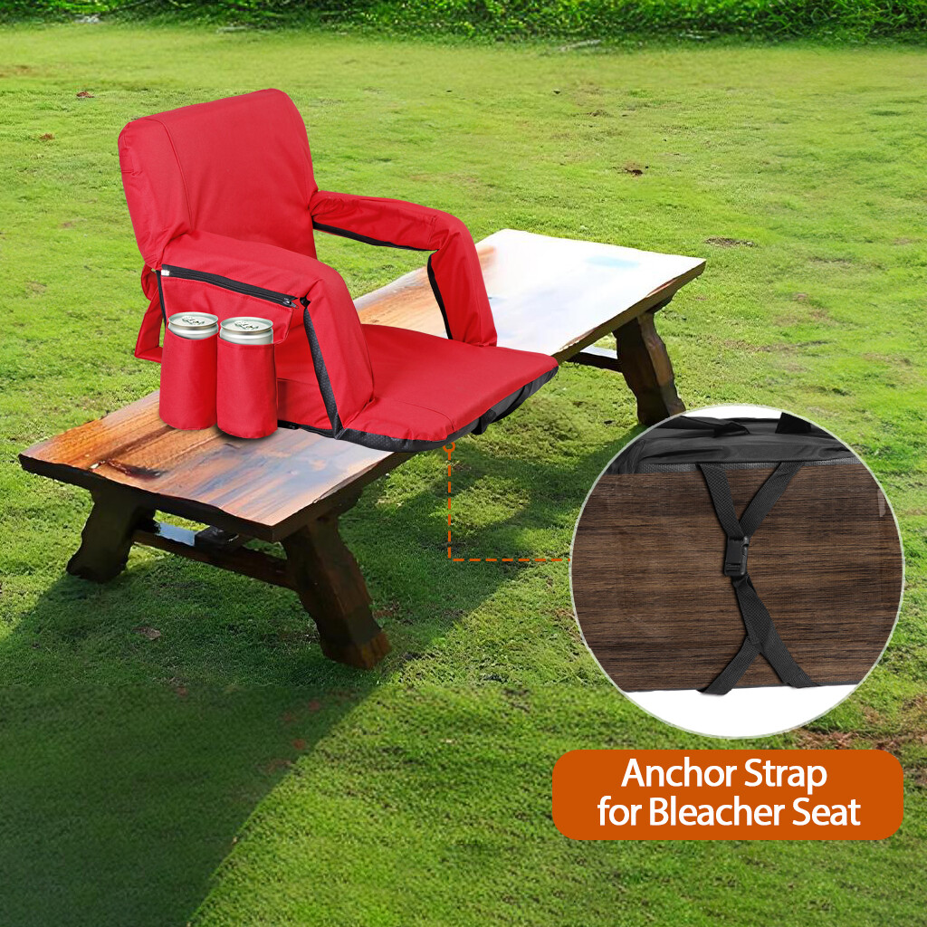 Reclining Stadium Seat for Bleachers w/ Padded Backrest Adjustable Armrests Red