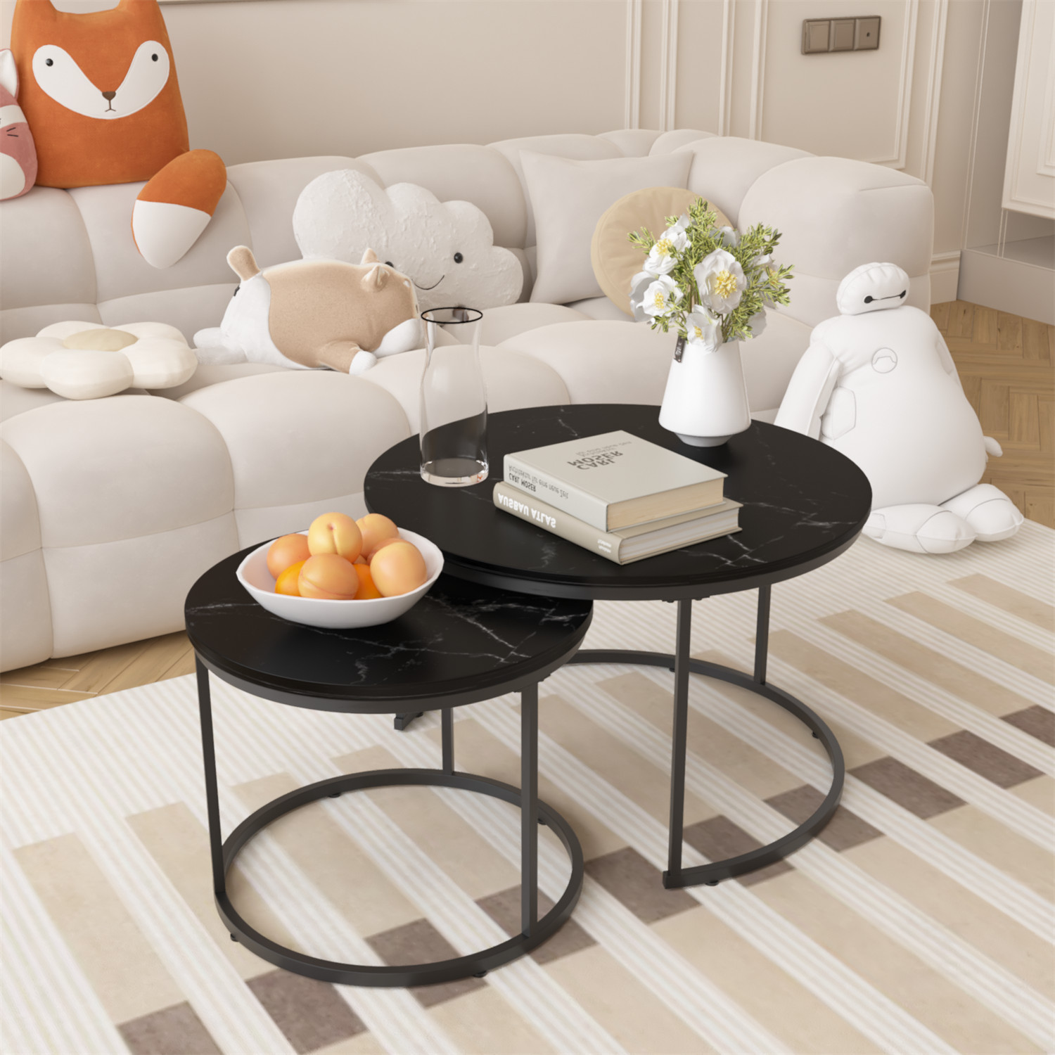 Nesting Coffee Table Center Cocktail Table Round Side Table for Living Room