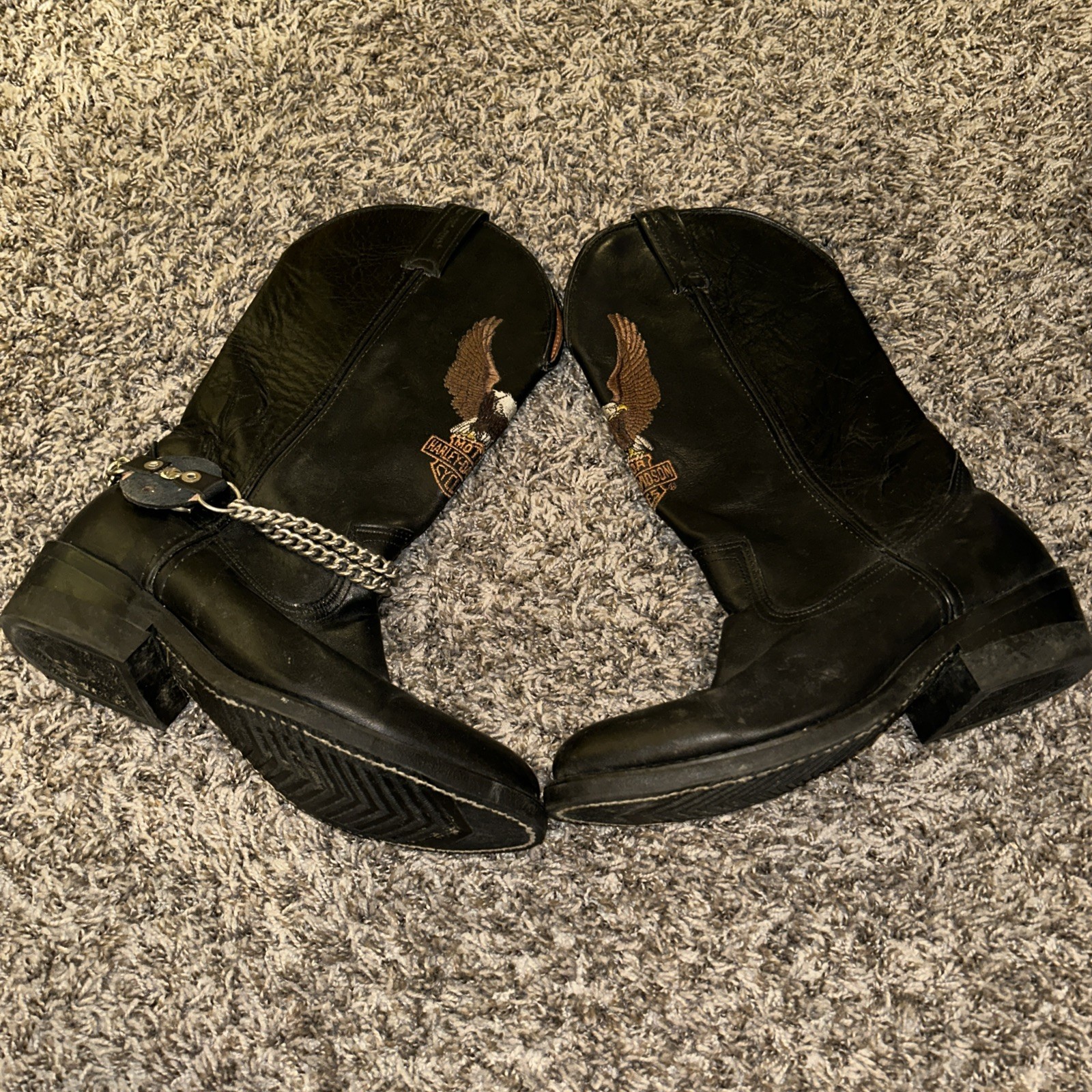 Harley Davidson 8600 Cowboy Leather Black Boots With Chain Size 7 1/2 D