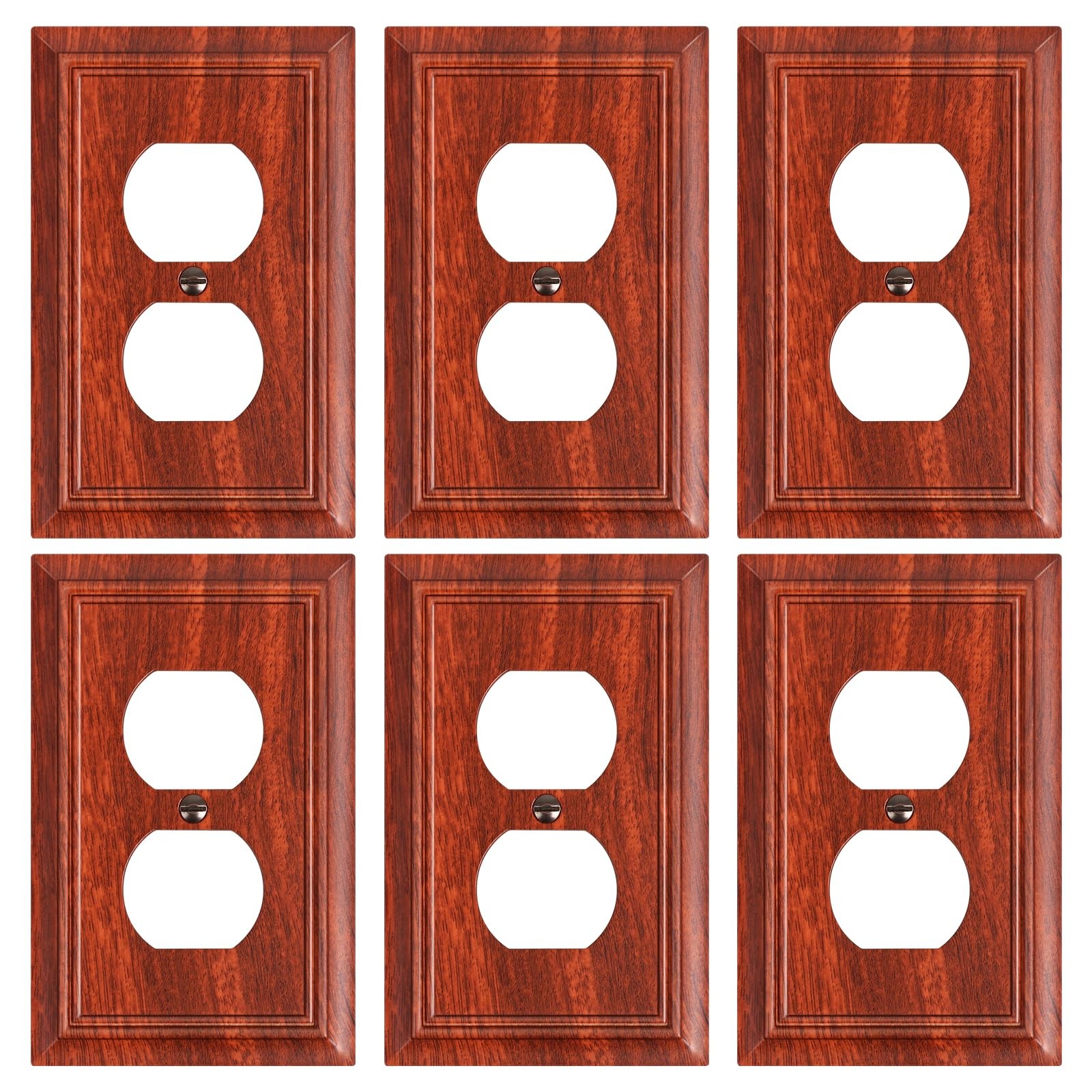 6-Pack Duplex Outlet Cover Plate, Decorative Wood Grain Switch Plates and Out...