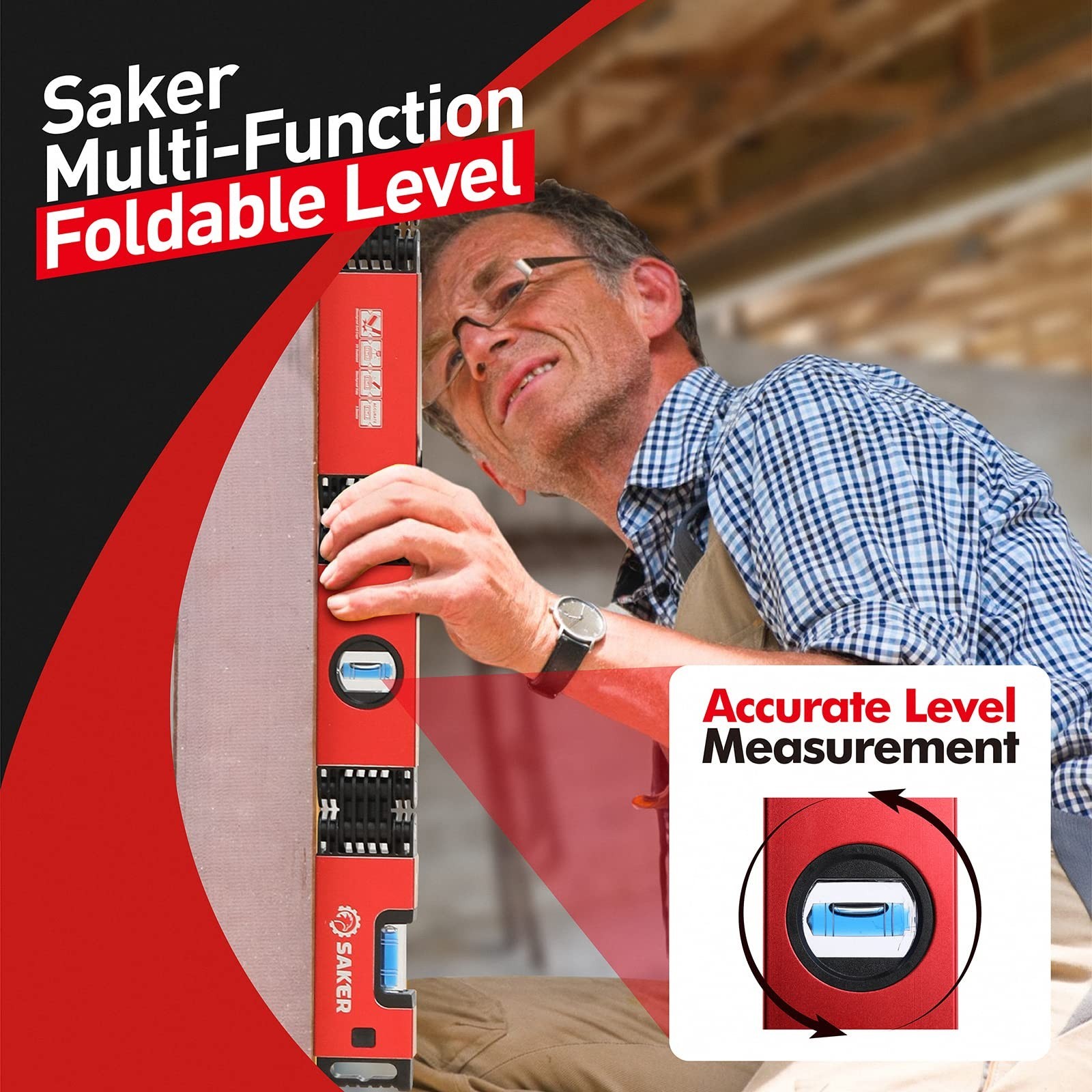 Multi-Function Foldable Level Tool - 28-Inch, Precise Multi-Angle Measurement, I