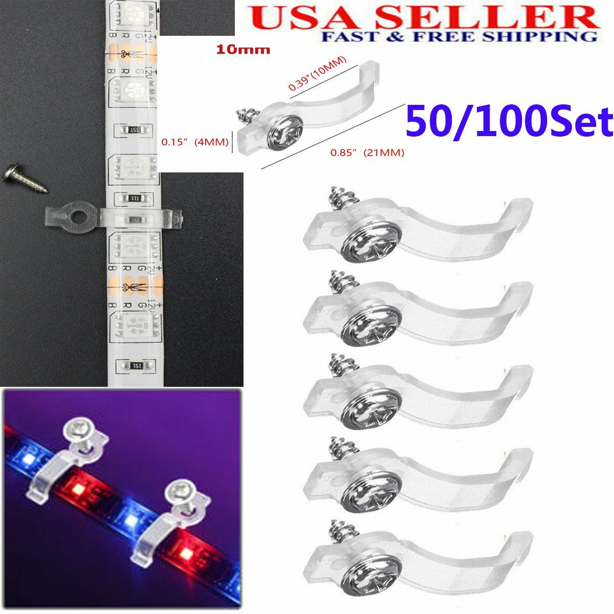 50pcs/100Pcs Mounting Bracket Clip Fastener For Fixing 5050 RGB LED Strip Light