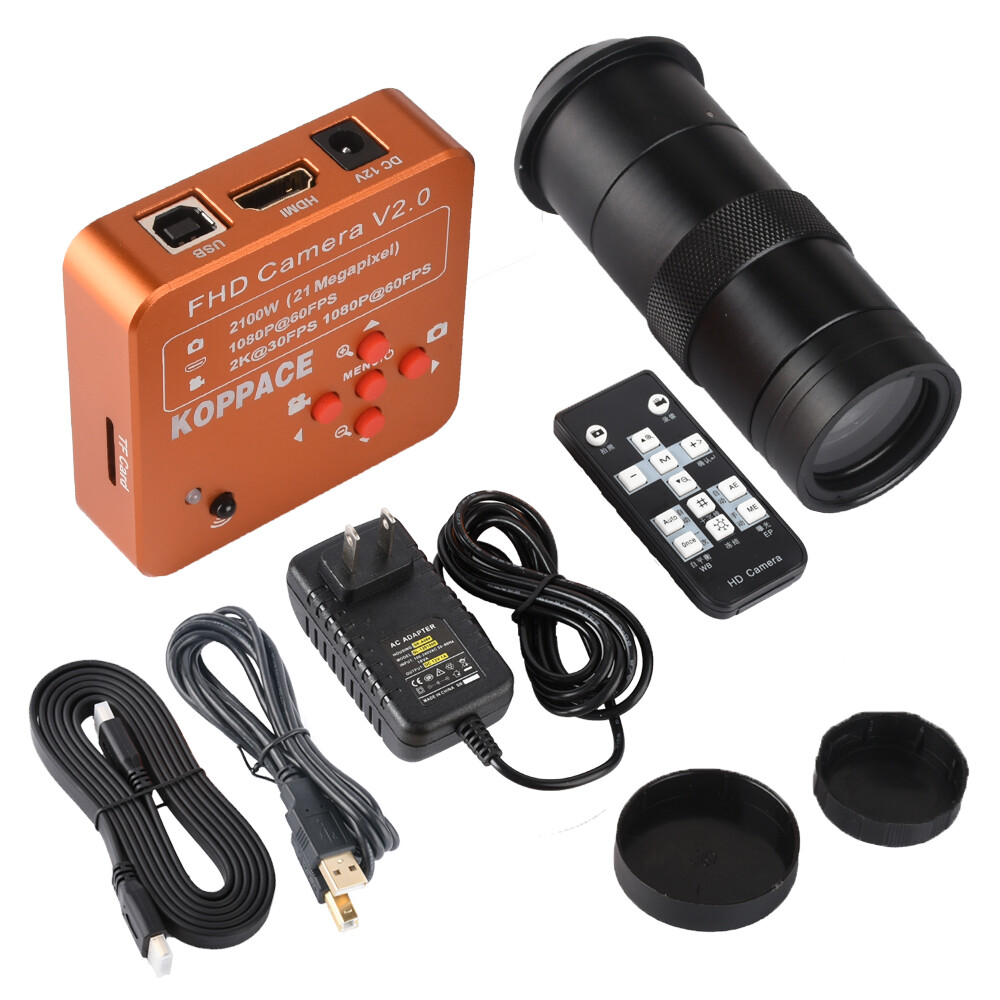KOPPACE 21MP HDMI USB Industrial Video Microscope Camera 100X Digital Zoom Lens