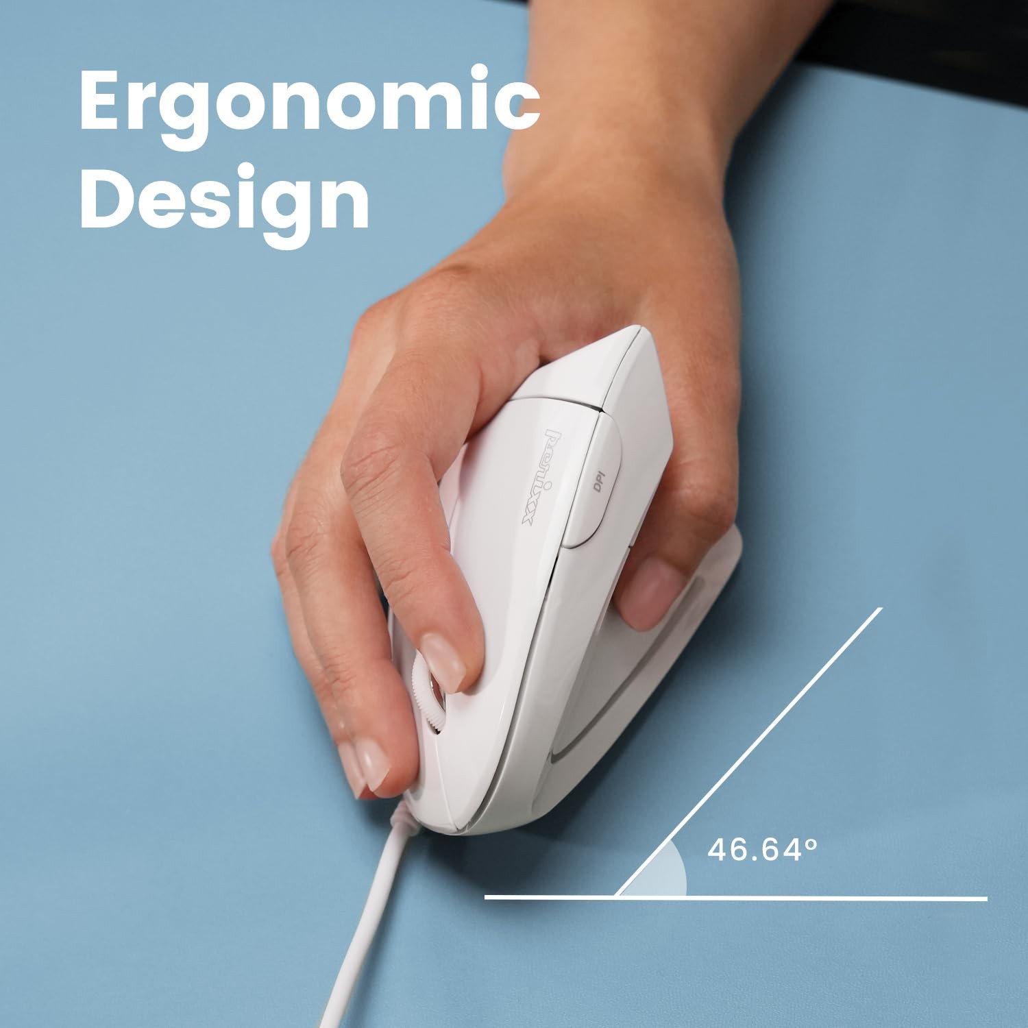 PERIMICE-513W Wired Ergonomic USB Mouse - 6 Buttons with White