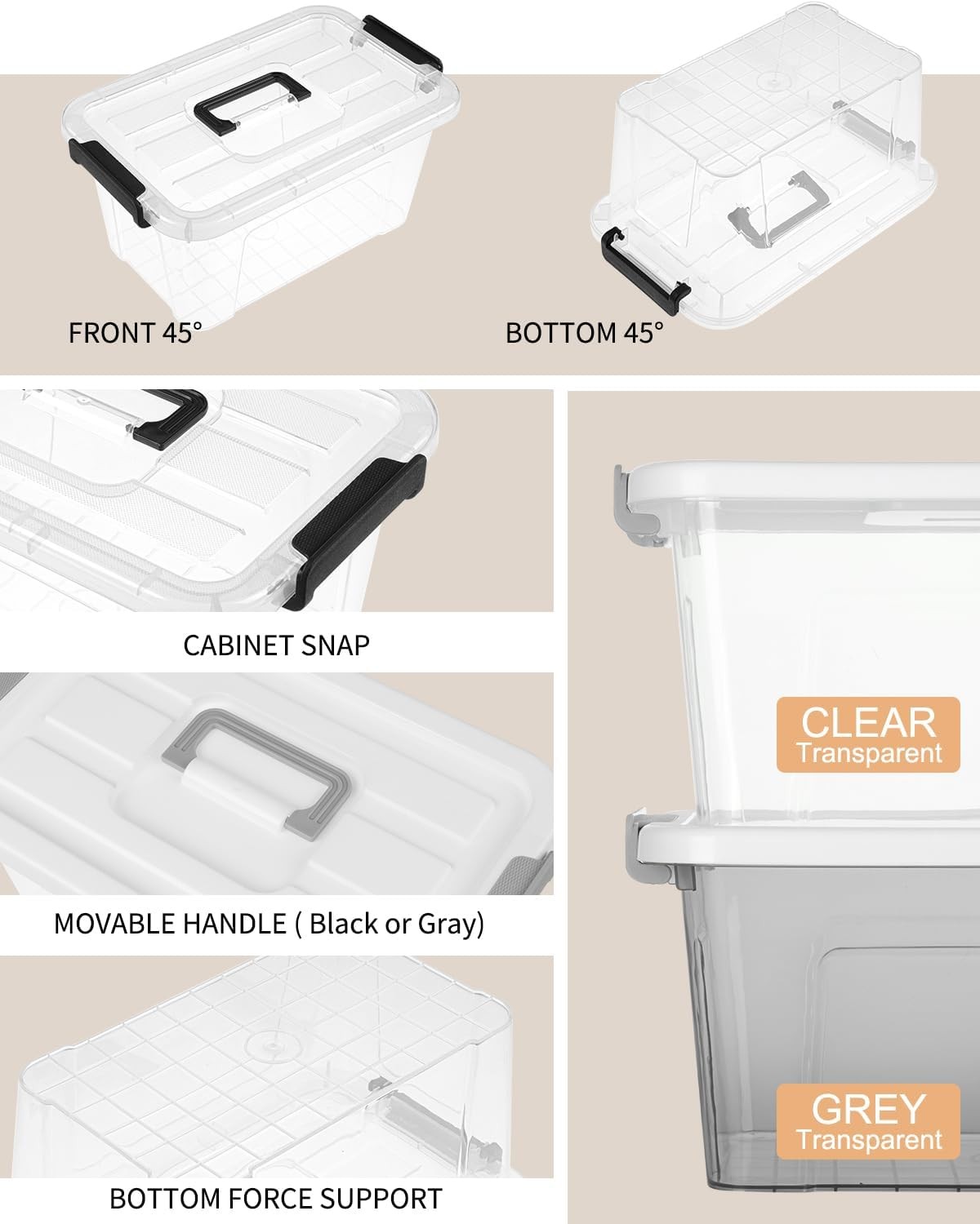 Plastic Storage Bins W/ Lids 6 Pack Storage Organizer 7 Quart Stackable Storage