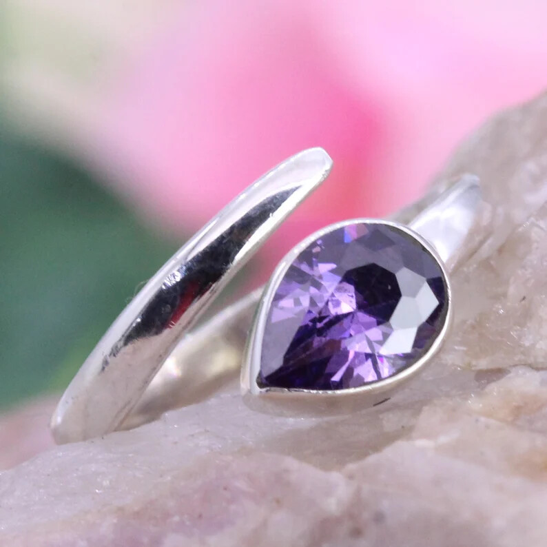 Amethyst Adjustable Ring Solid 925 Silver Handmade Jewelry Ring All Size SR439