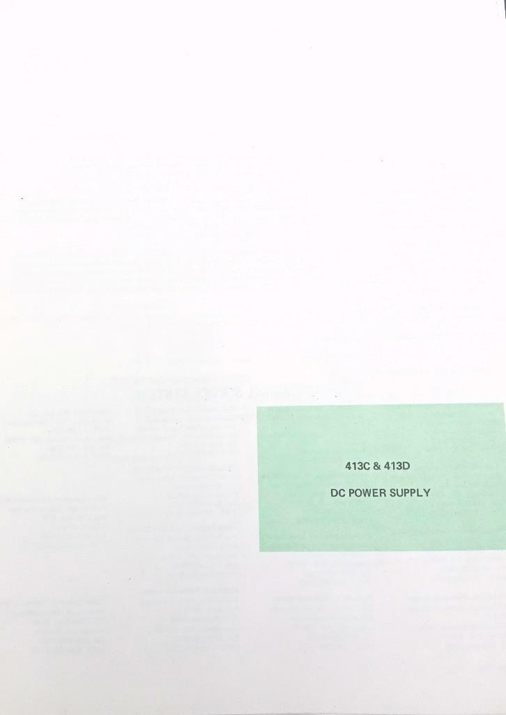 Fluke Model 413C & 413D DC Power Supply Instruction Manual