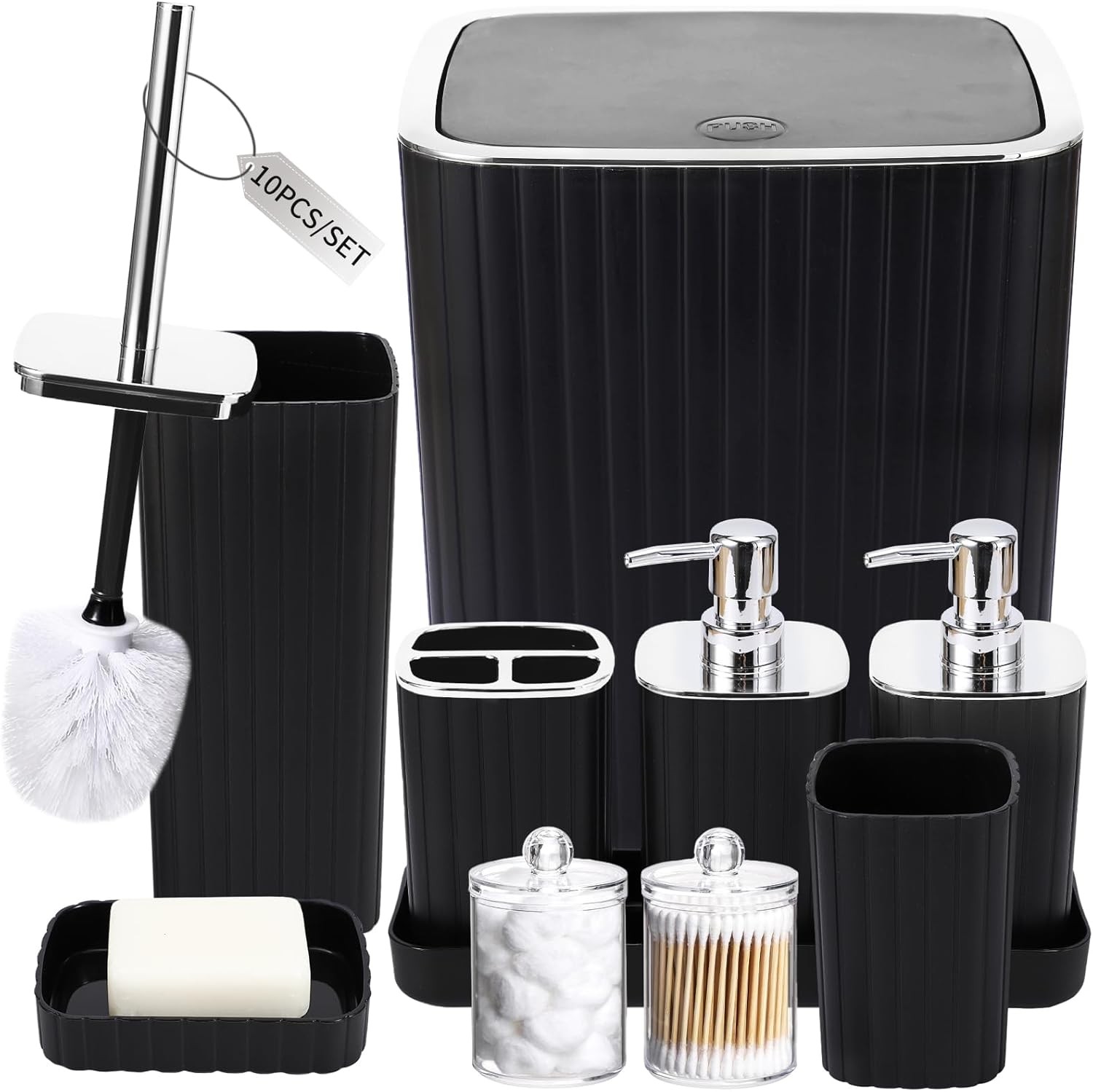 Bathroom Accessories Set - Gorgeous Bathroom Set, 10PC Black Bathroom Accessory