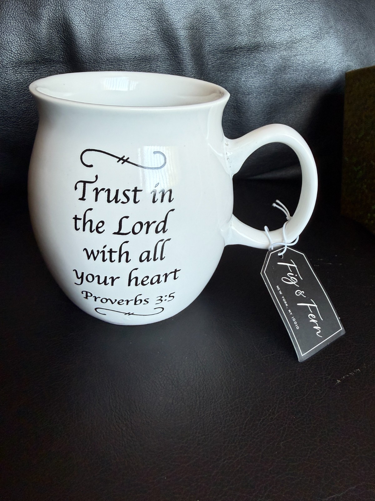 Fig & Fern White Ceramic Mug – New in Gift Box – Bible Verse Print