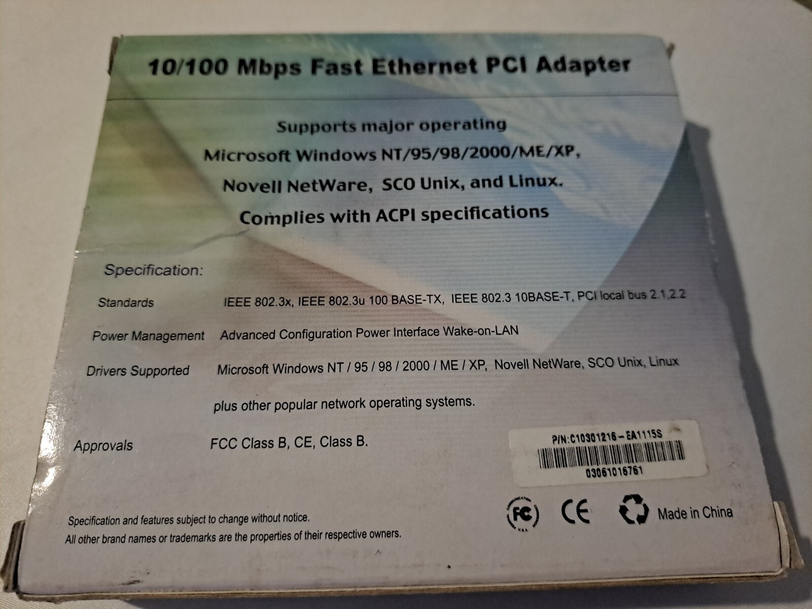10/100 Mbps Fast Ethernet PCI Adapter