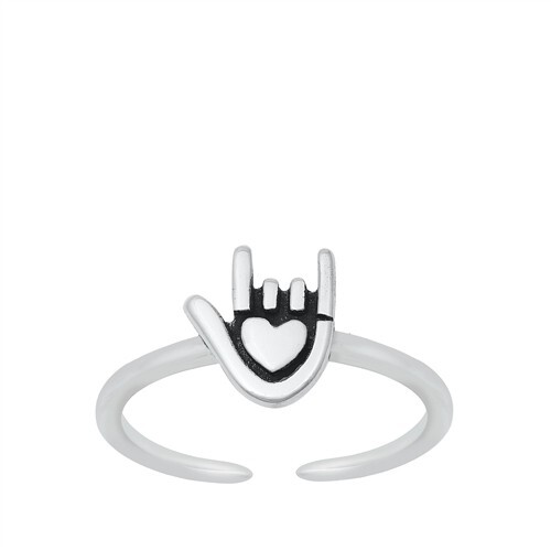 Adjustable Toe Ring Genuine Sterling Silver 925 I Love You Sign Face Height 7 mm