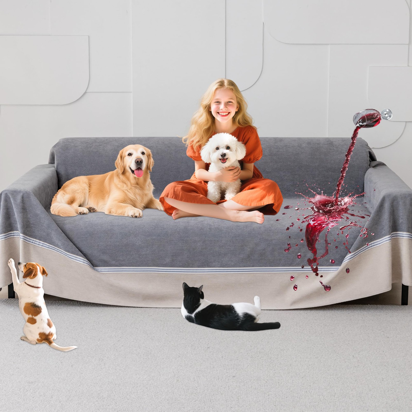 Loiion 100% Double-Sided Waterproof Dog Sofa Large Sofa(150"X91"), Dark Gray