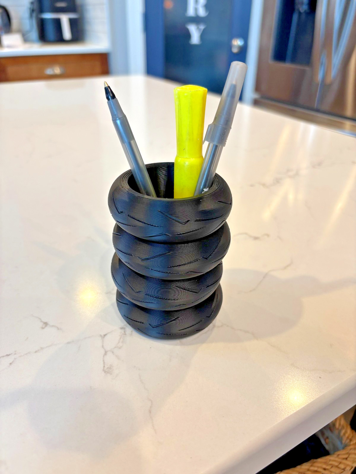 Motorcycle Tire Stack Pencil Holder, Black.