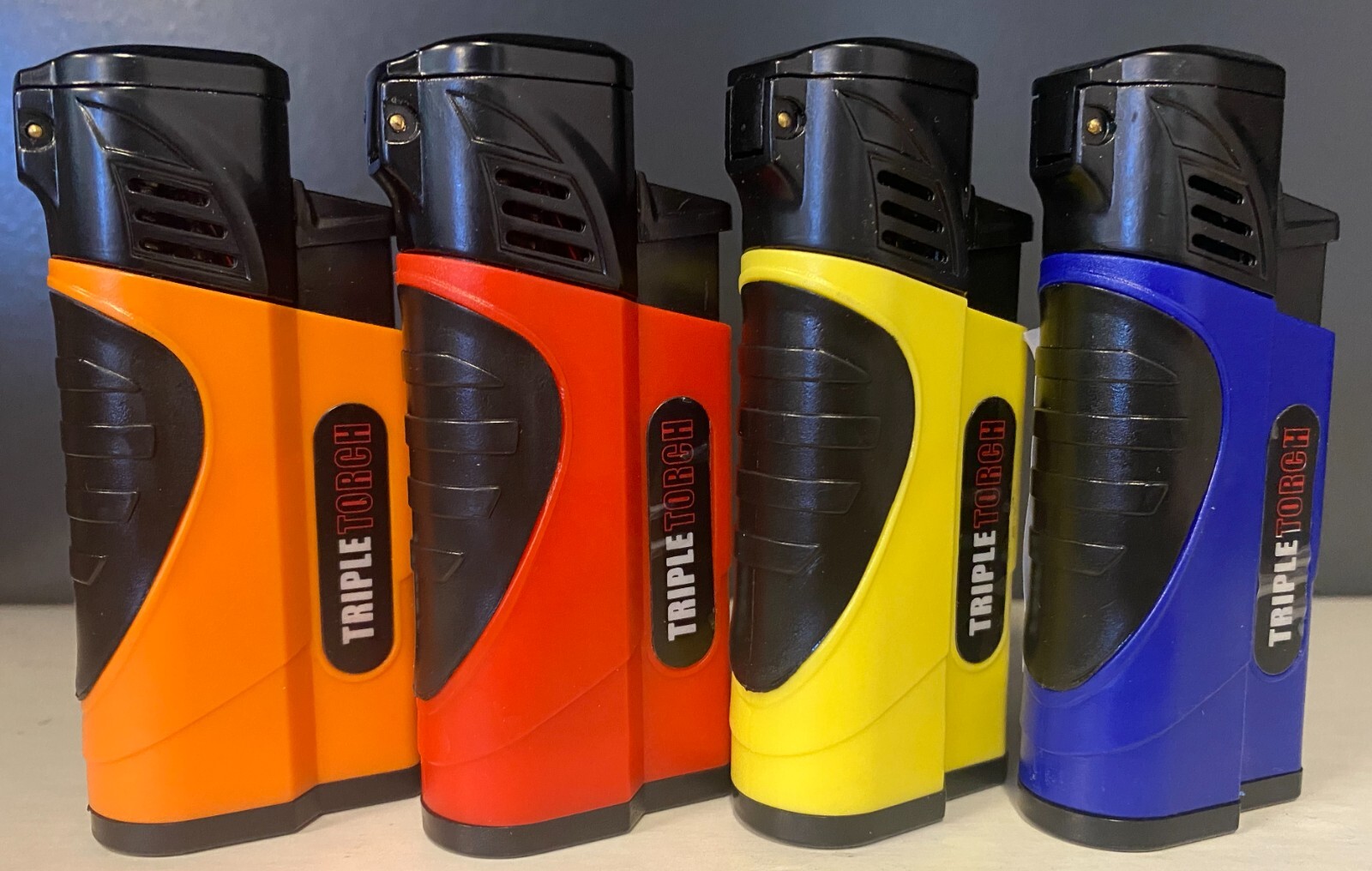 12 PACK Quad Jet Torch Lighter Adjustable Flame W/ Cigar Puncher Solid Color