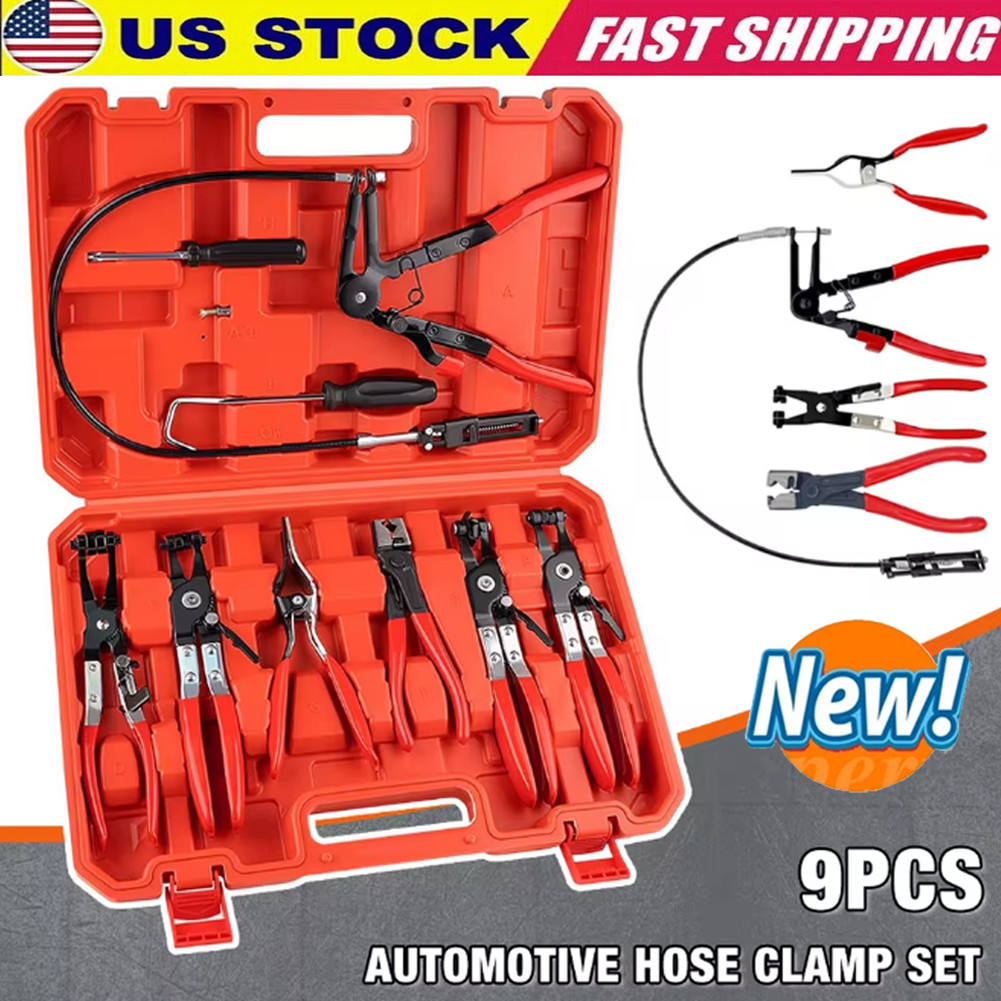 10Pc Hose Clamp Clip Remover Pliers Wire Long Reach Kit Fuel Oil Water Hose Tool