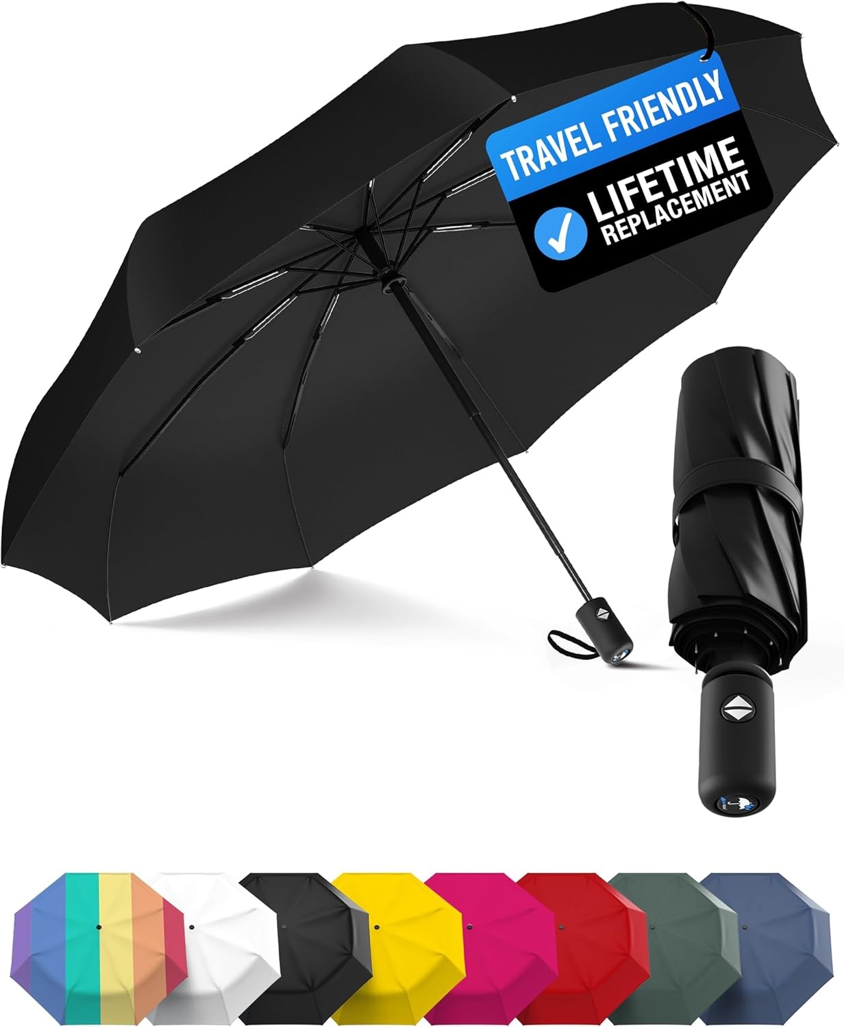 Rain-Mate Windproof Compact Umbrellas for Rain - Strong Reinforced Fiberglass Ri