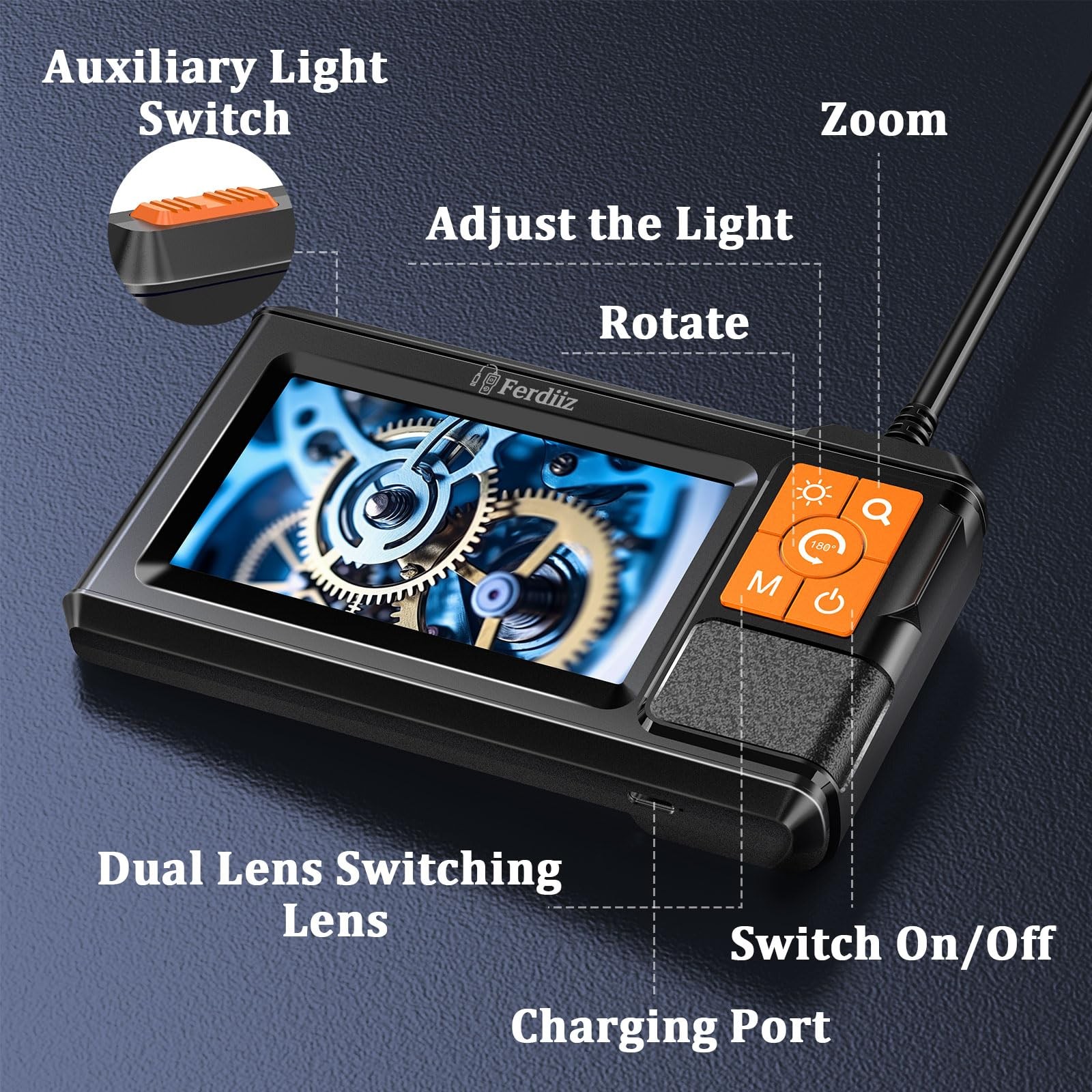 Dual-Lens Endoscope with Light, Endoscope Camera with Light with 4.3" IPS Scr...