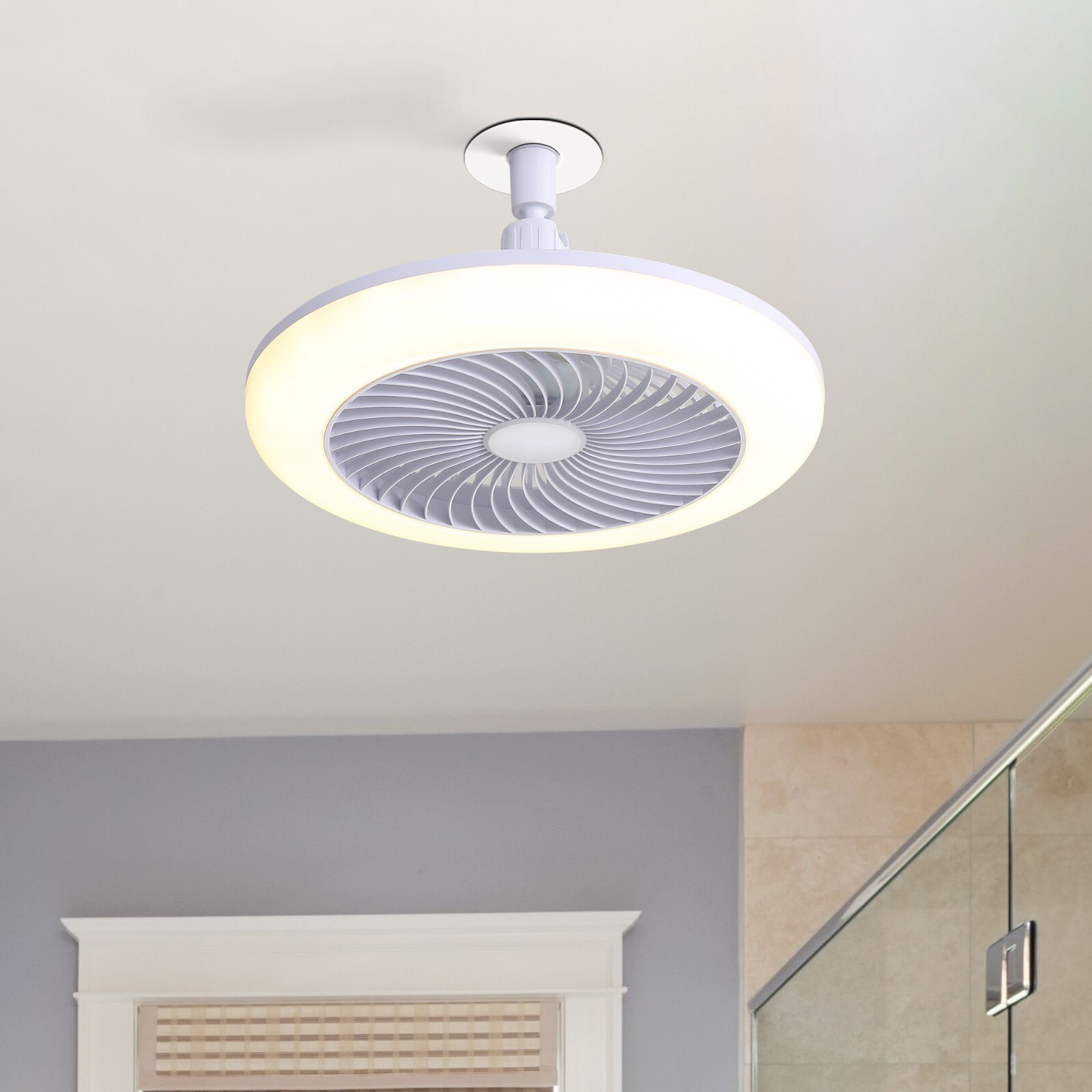 Small 11in Socket Bladeless Ceiling Fan & Dimmable LED/3 Speeds/Easy Install Fan
