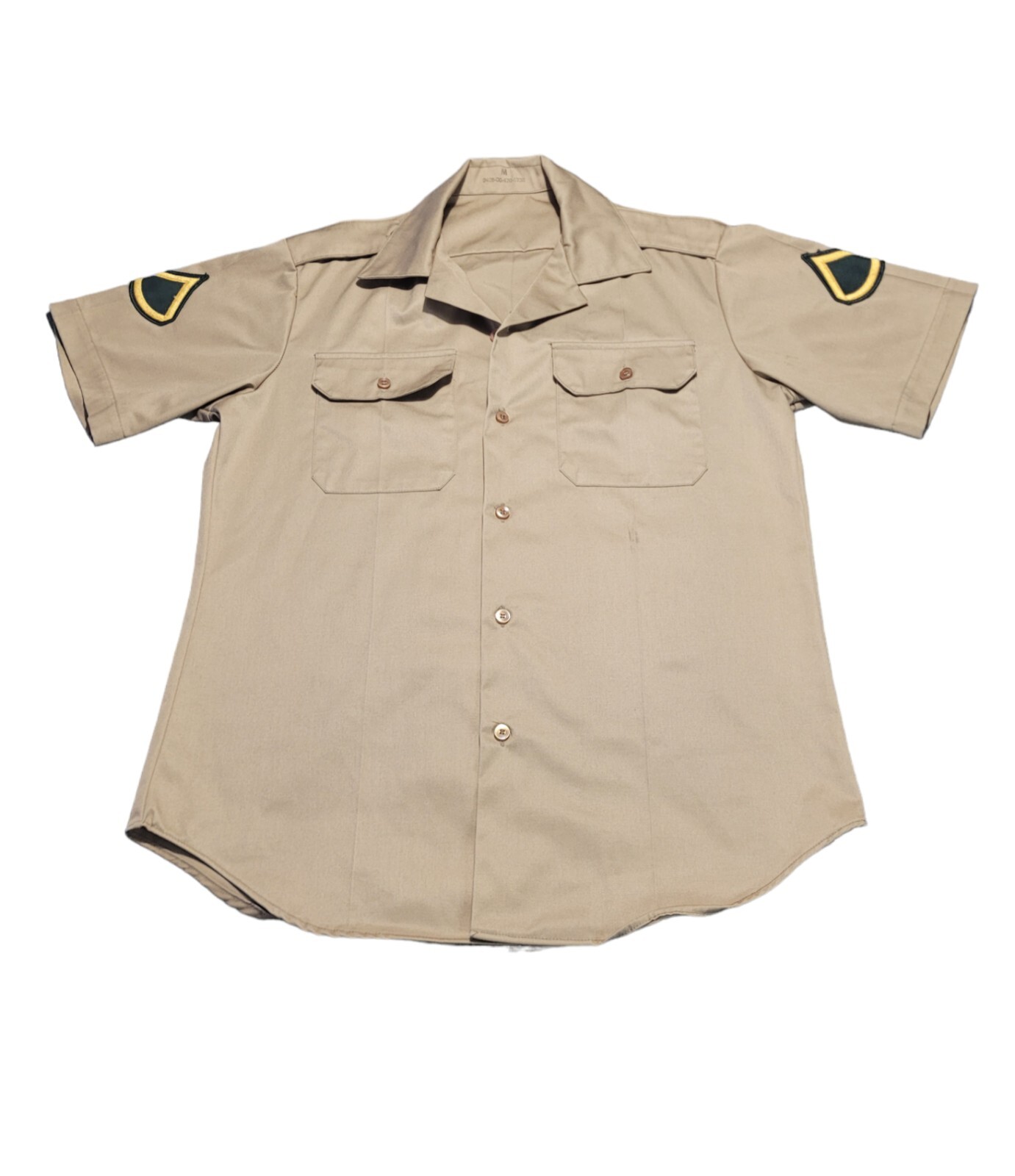 Army Short Sleeve Dress Shirt w Patches Medium Tan 445 Military Costume Cosplay