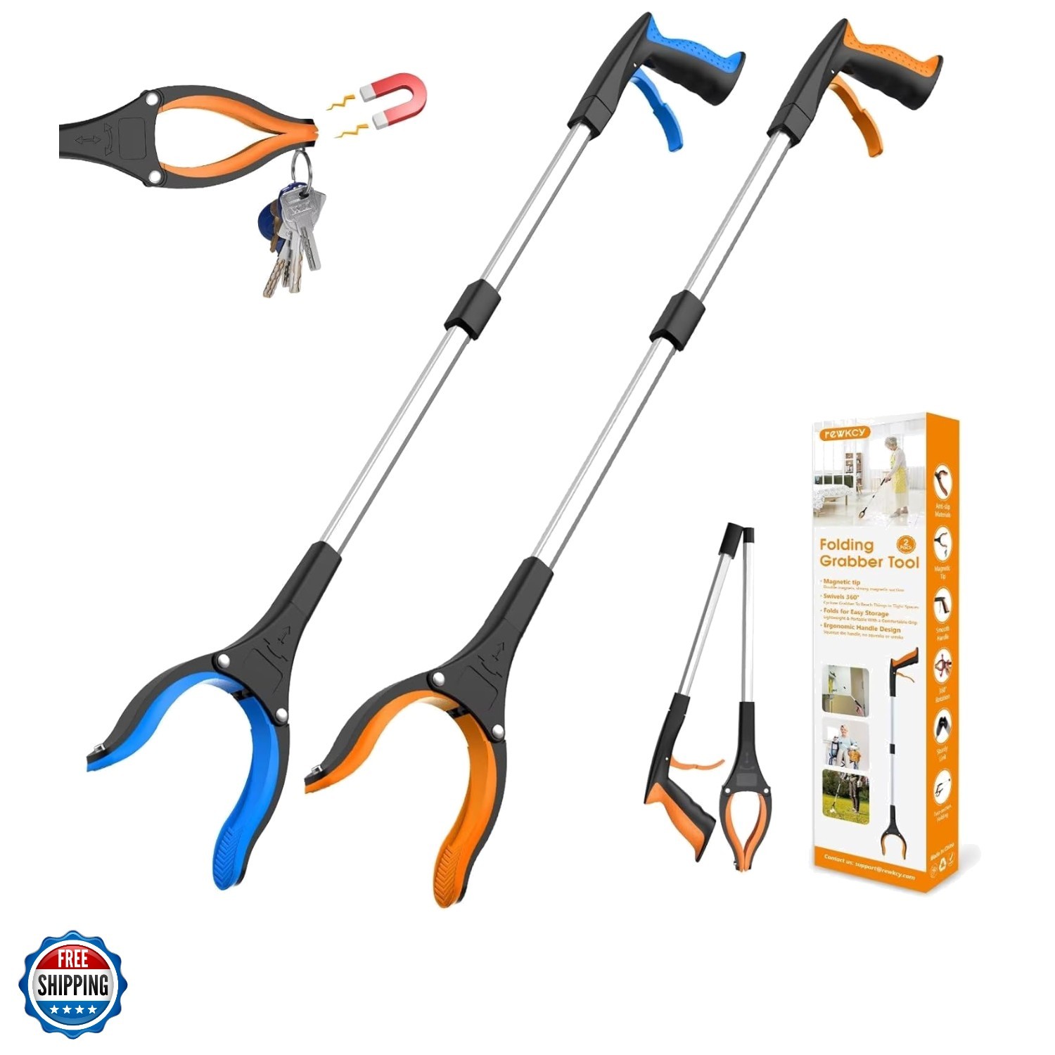 32" Grabber Reacher Tool, 2-Pack Foldable Reacher Grabber Pickup Tool with 36...