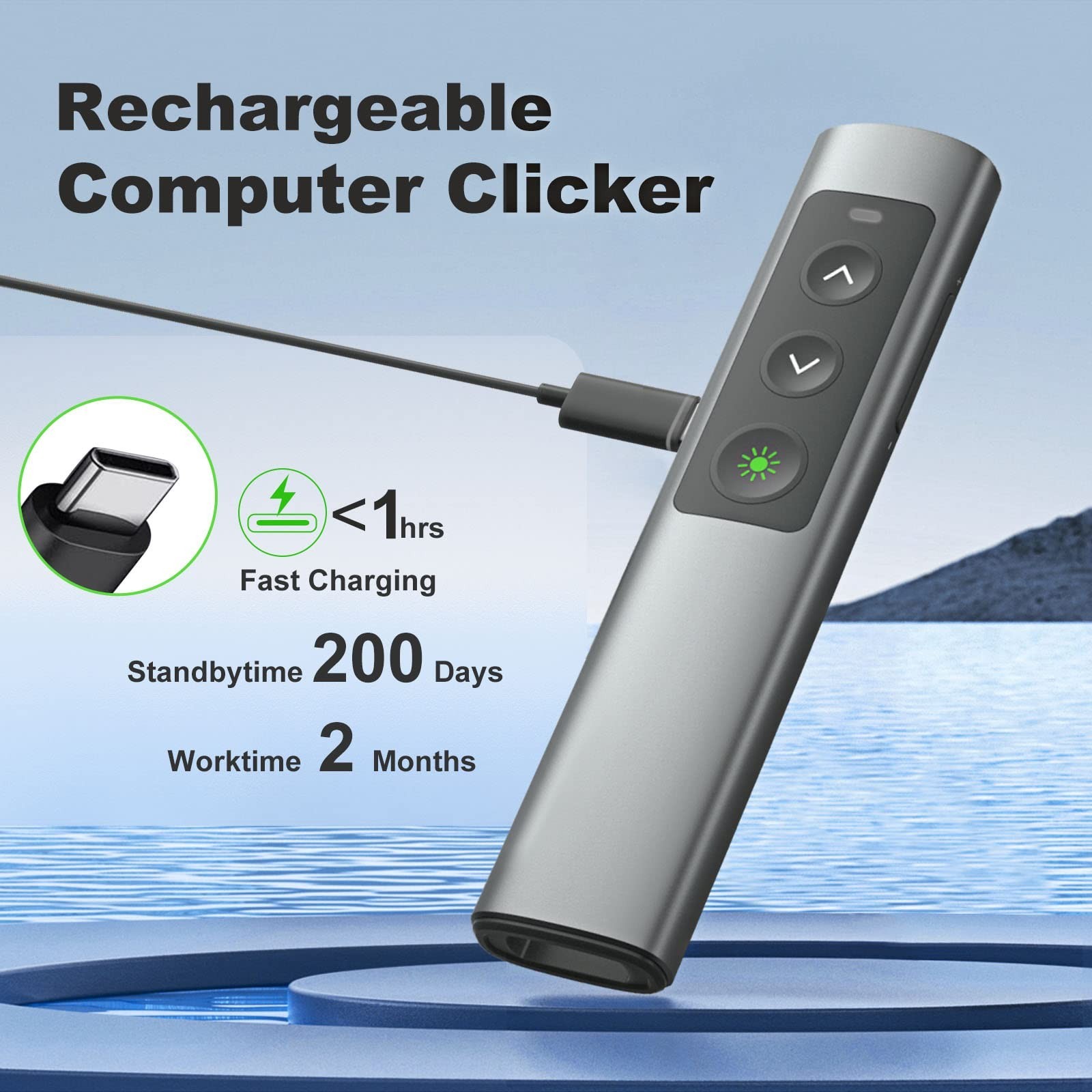 Rechargeable Green Laser Pointer Clicker for PowerPoint & Google Slides - USB-A/