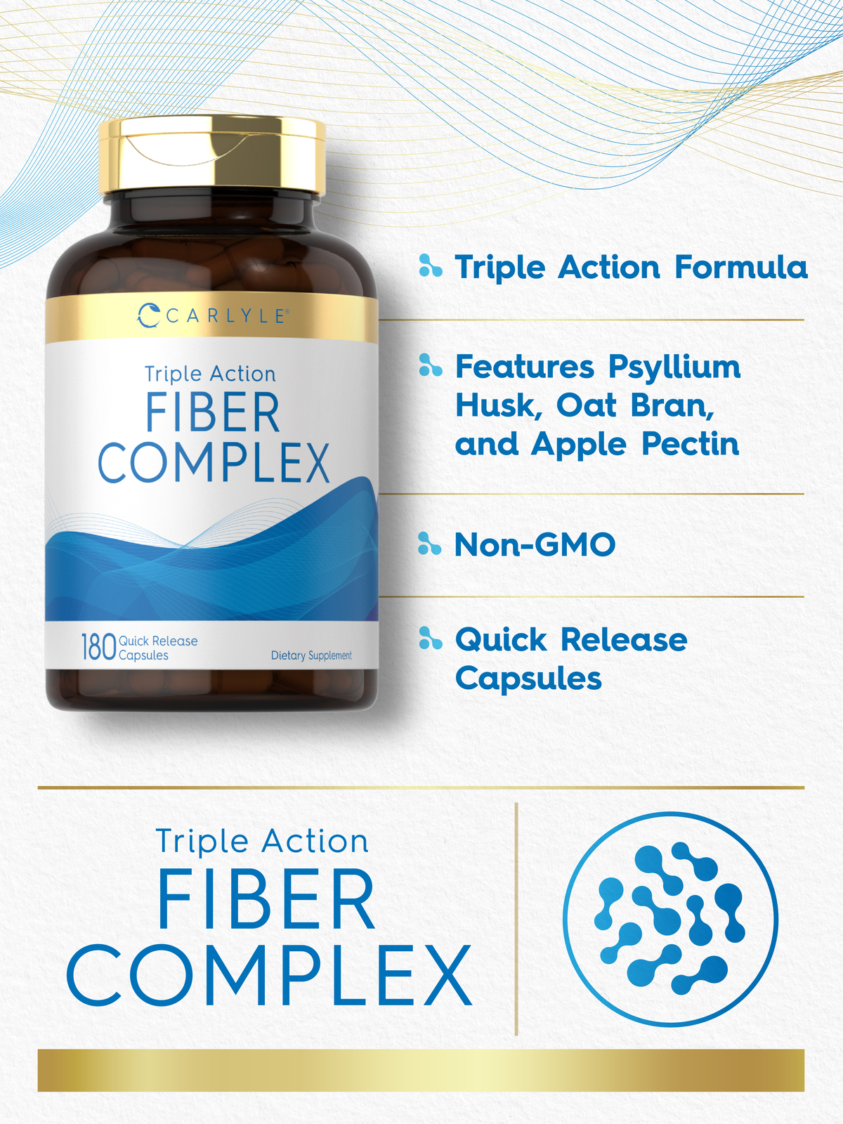 Fiber Supplement | 180 Capsules | Triple Action Fiber Complex | by Carlyle
