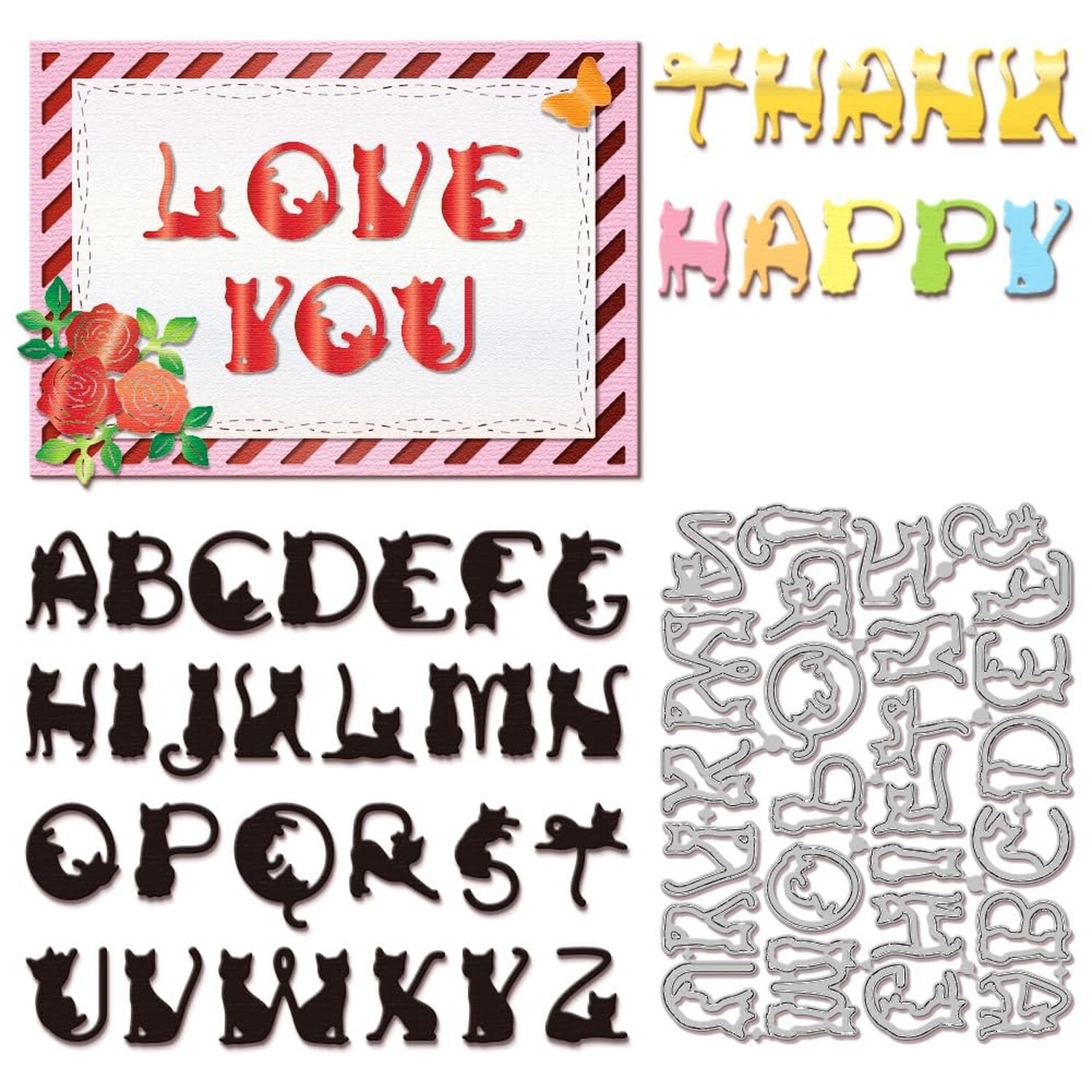 GLOBLELAND Cat Alphabet Cutting Dies for DIY Scrapbooking Metal Cat Letter Cu...