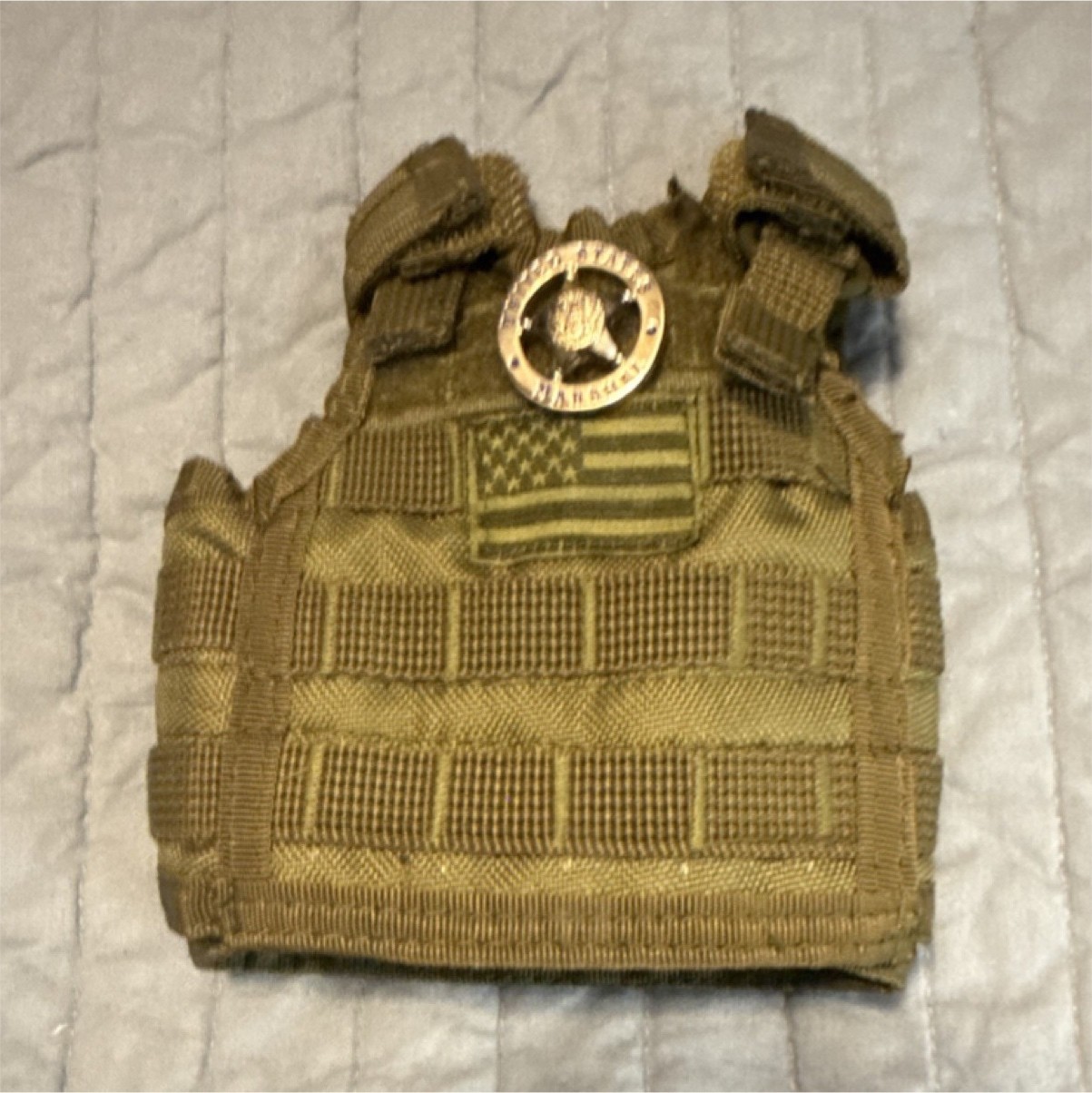 Miniature US Marshal Tactical Green Small Nylon Chest Vest Rig Pouch can coozy!