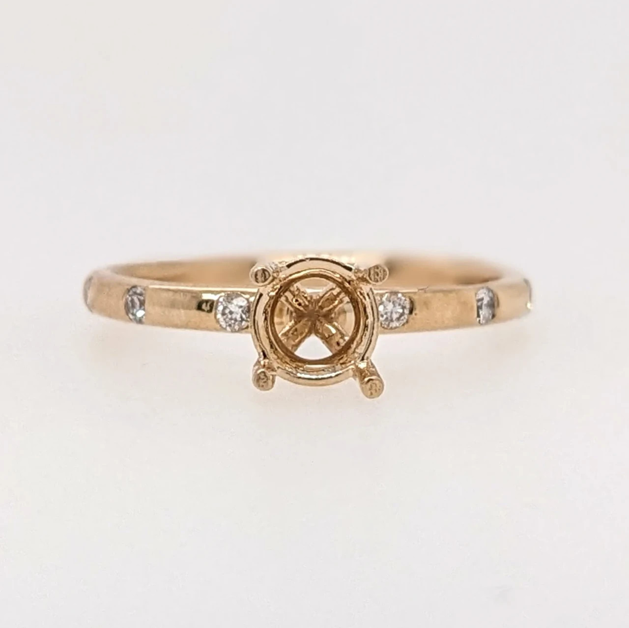 Round 5mm Semi Mount Ring 925 Sterling Silver Flush Gypsy Set Accents Ring