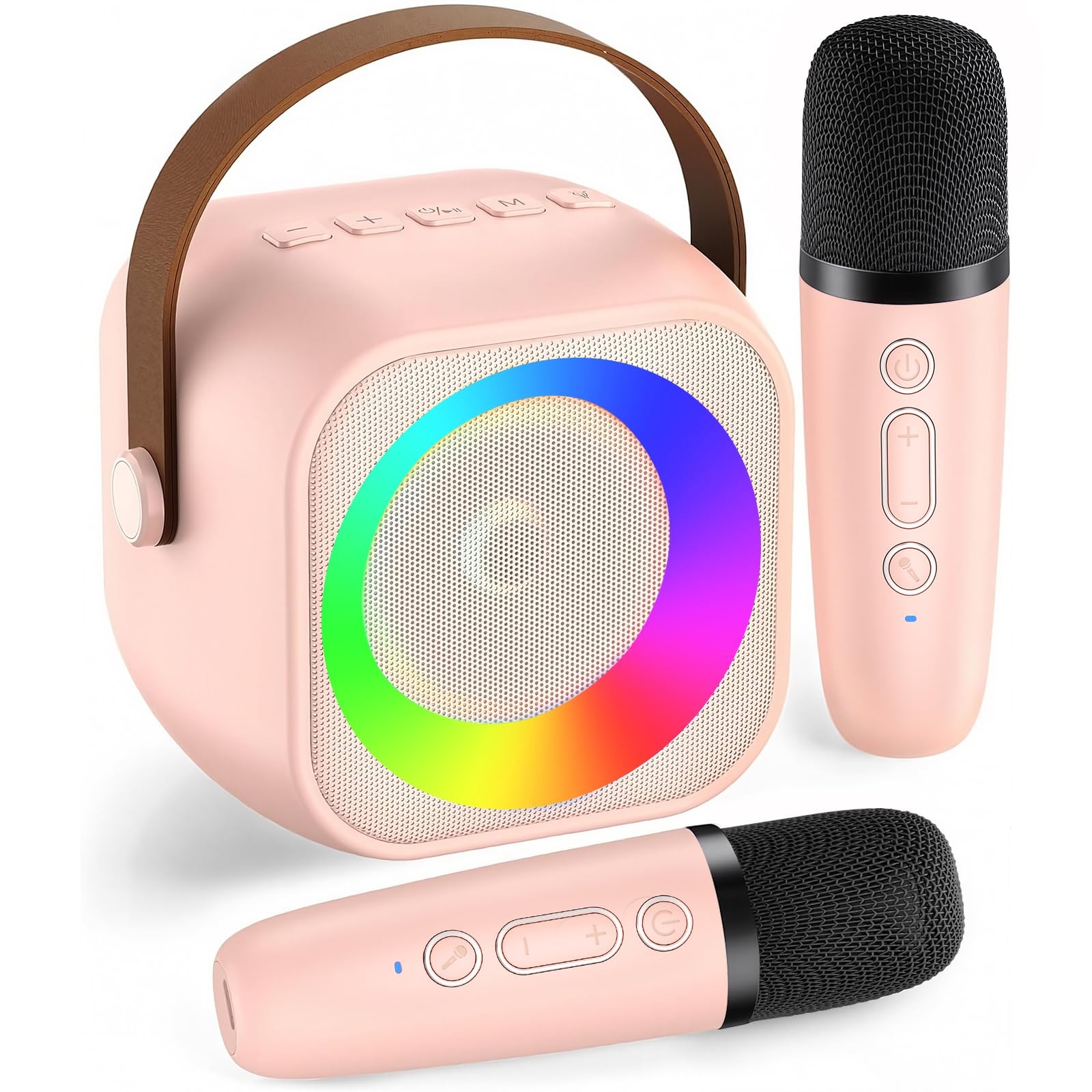 Mini Karaoke Machine, Portable Bluetooth Speaker with 2 Wireless Small, Pink