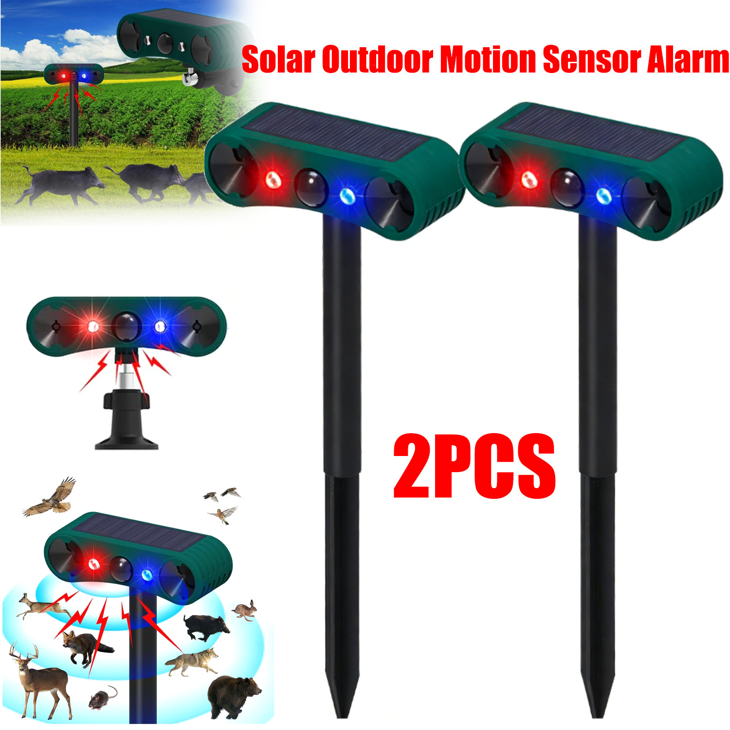 Solar Motion Sensor Alarm, Outdoor Animal Repeller Repellent Garden Cat Dog Fox