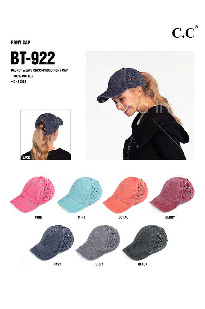 C.C Women's Cotton Weavon Basket Criss Cross Ponytail Messy Bun Baseball Cap Hat