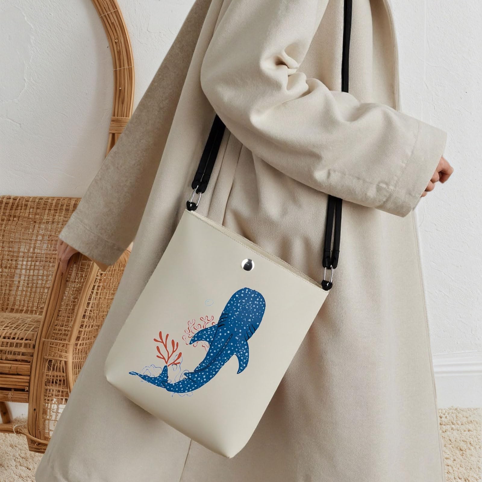 TSOTMO Whale Ocean Gift Whale Shark Crossbody Bag Beachy Ocean Lover Beach Wi...