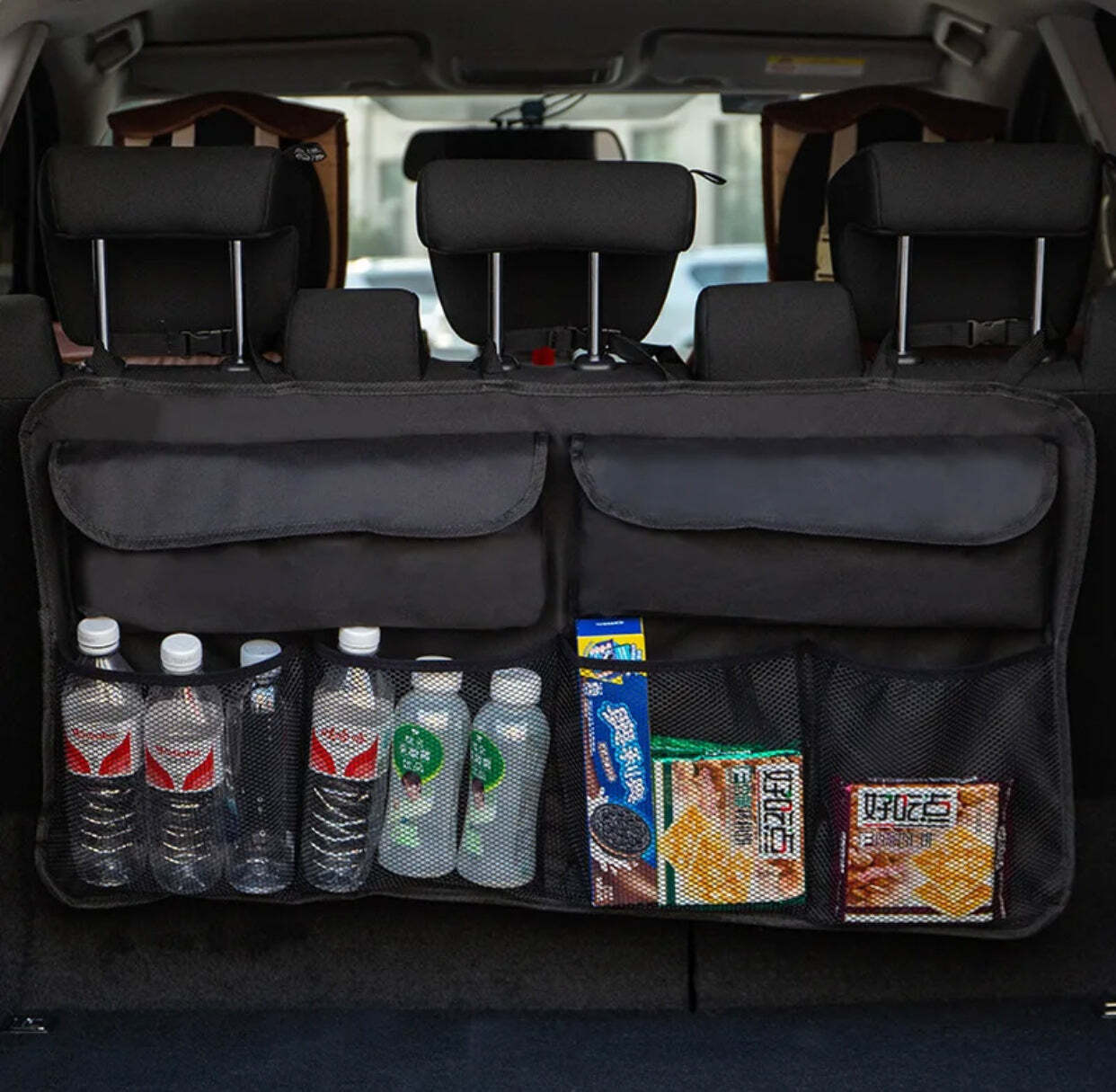 Rear car seat organizer - car travel accessories for long trips, car accessories