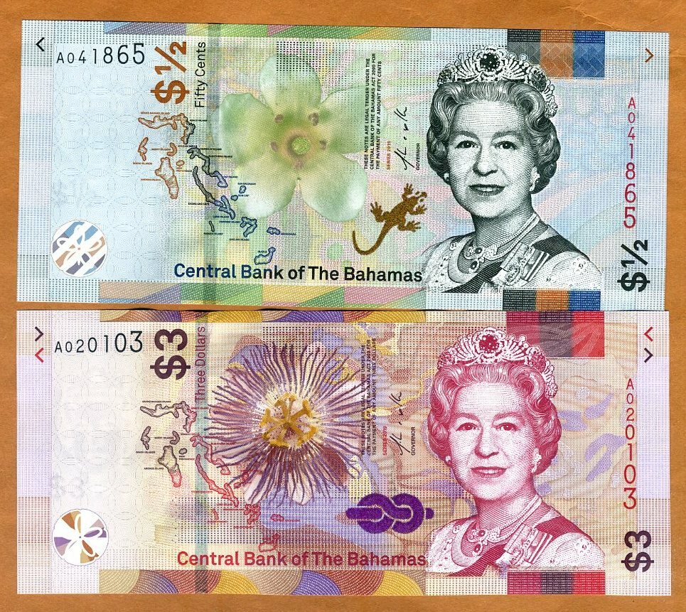 Set Bahamas, 1/2 - 3 dollars, 2019, P-New, QEII, UNC Redesigned