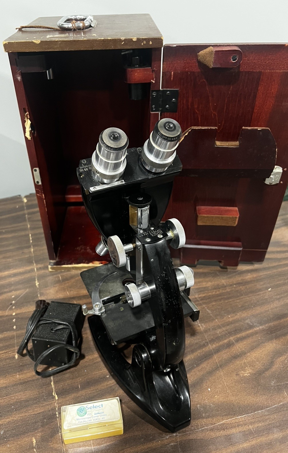 Antique Bausch & Lomb Binocular Stereo Microscope Monolux Light W/Case