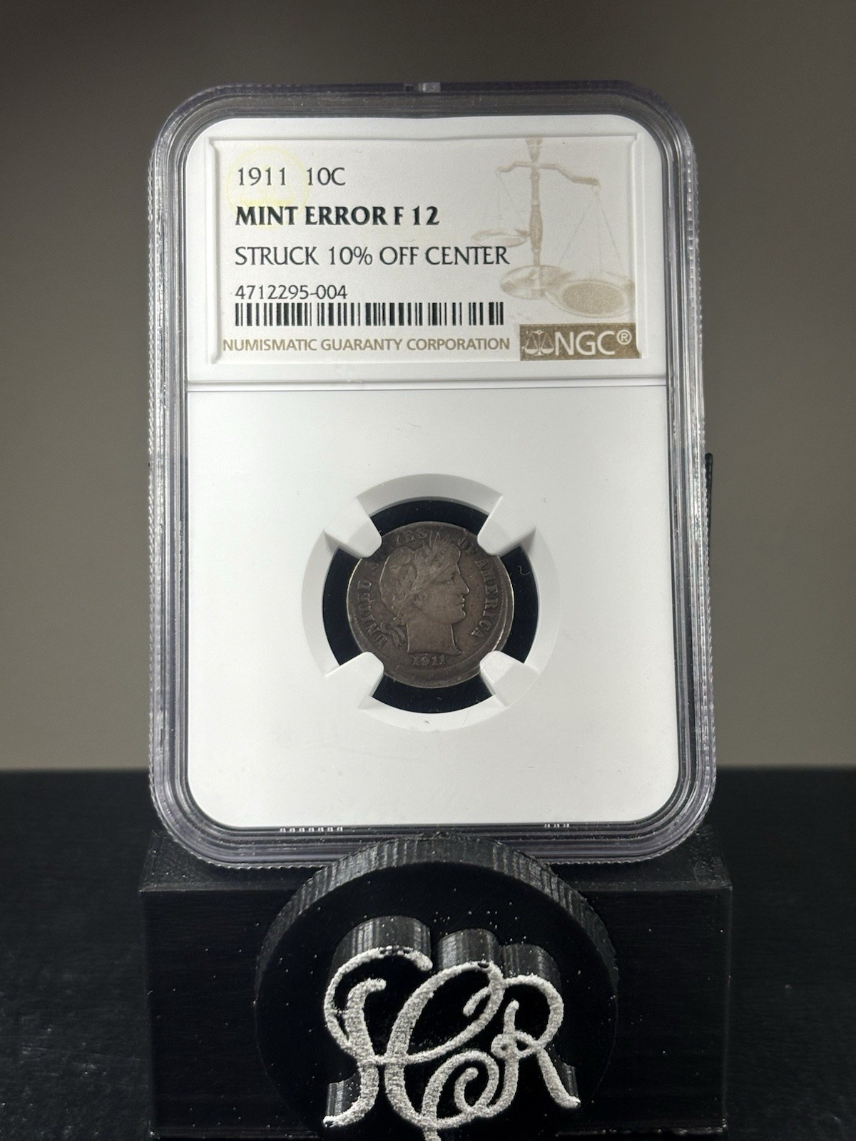 1911 Barber Dime F-12 NGC 10% Off Center