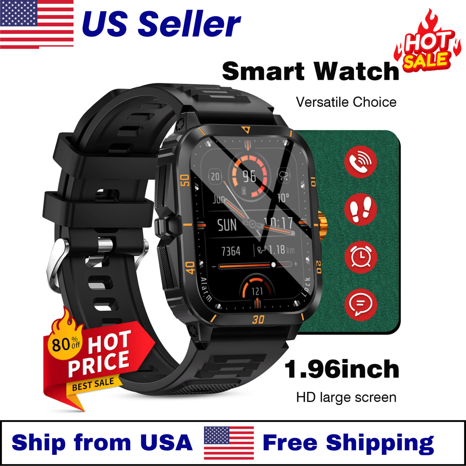 1.96" Smartwatch HD Full Touch Bluetooth Watch Fitness Tracker Gym Fitness Gift