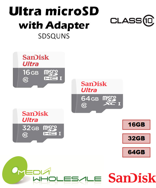 SanDisk 16GB 32GB 64GB Micro SD HC Memory Card Class 10 TF Flash SDHC w/ Adapter