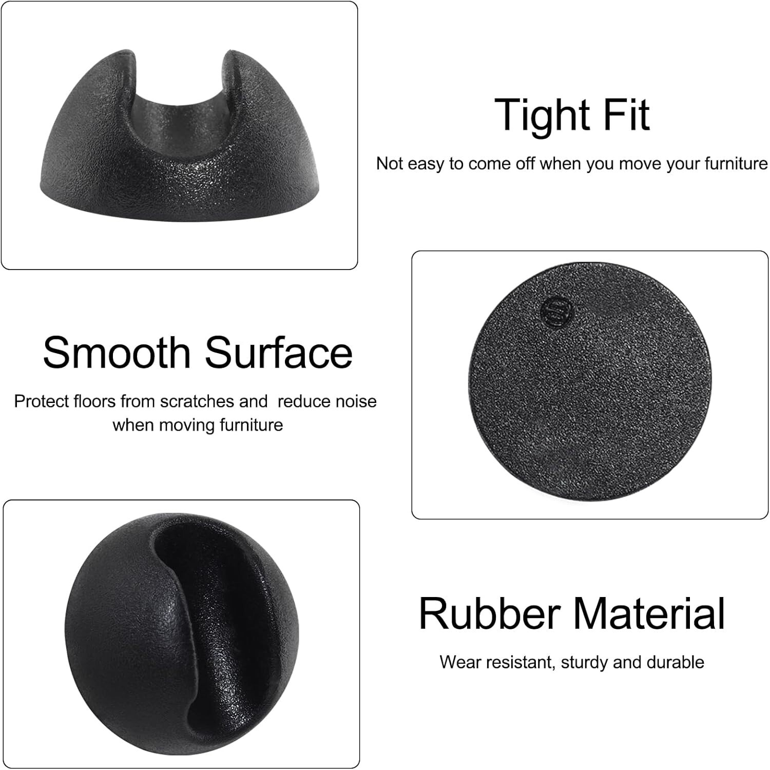 12Pcs Hairpin Leg Protector Feet Fits 3/8" 1/2" Thick Rods Protector Tip Black